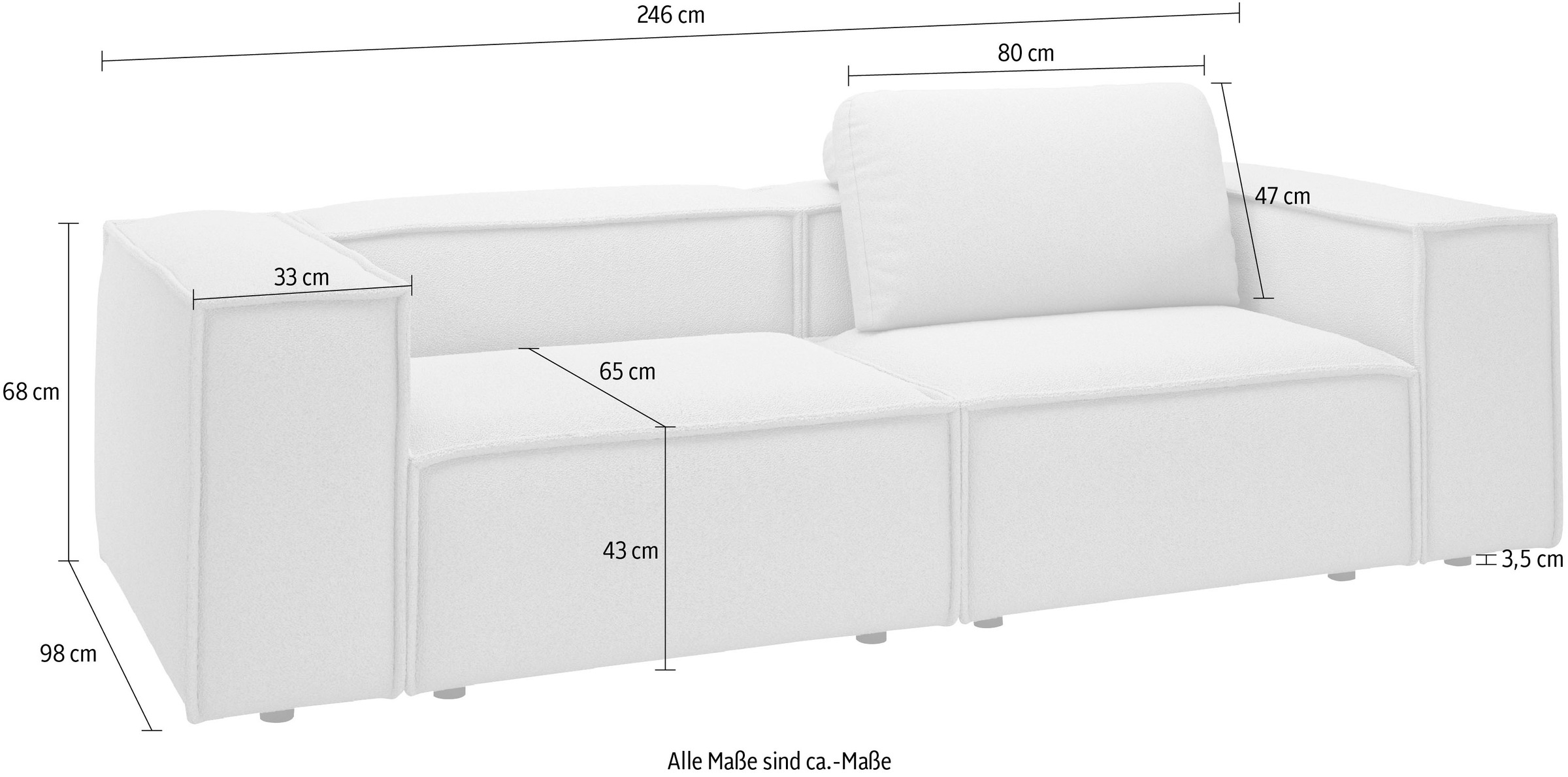 Places of Style 2-Sitzer »Watertown, modernes Sofa 246 cm breit, auch in Feincord«, stilvolles Sofa für 2 Personen mit extra breiter Sitzfläche