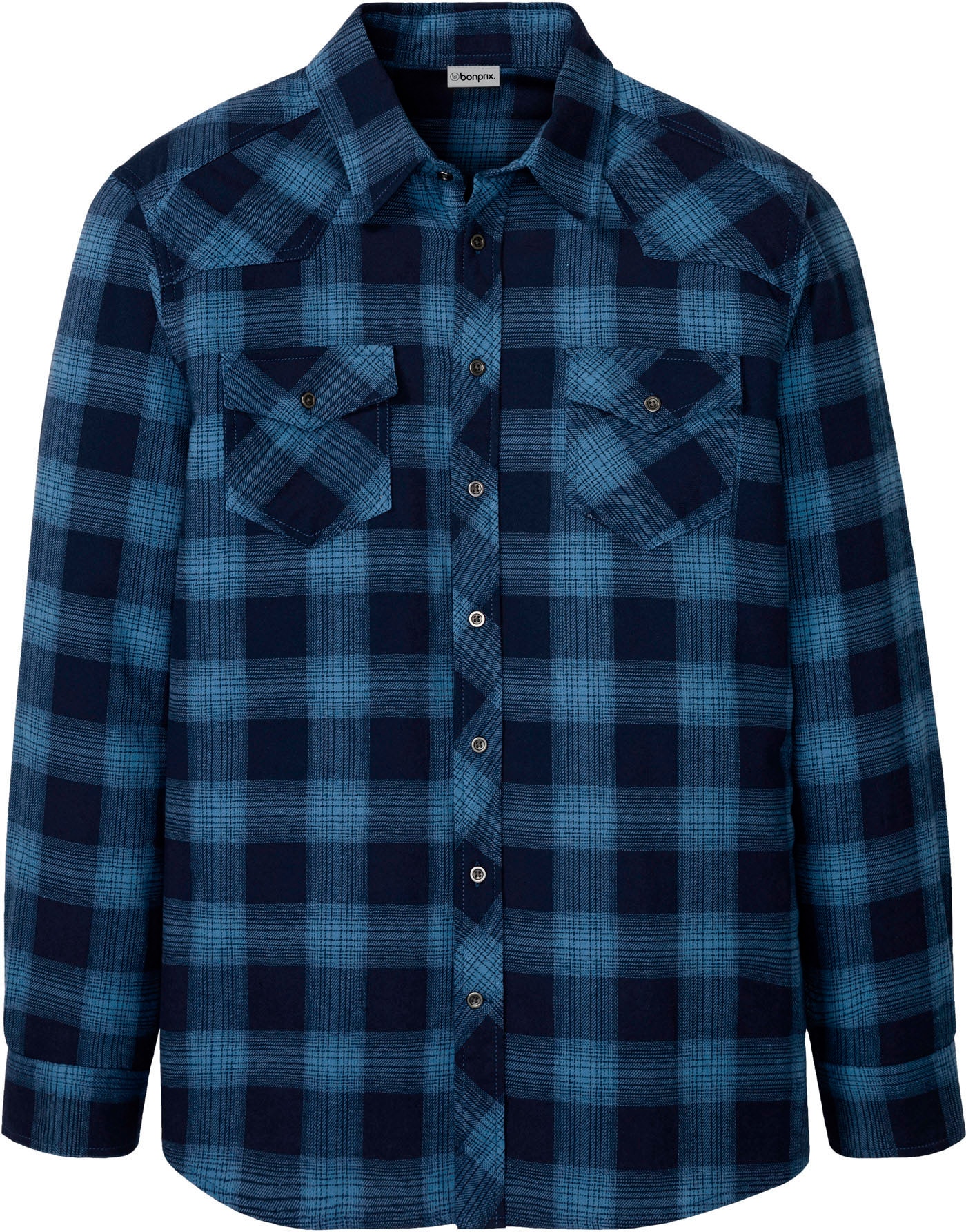 bonprix Flanellhemd Regular Fit, aus Baumwoll-Flanell, mit Karo-Muster, mit Kentkragen