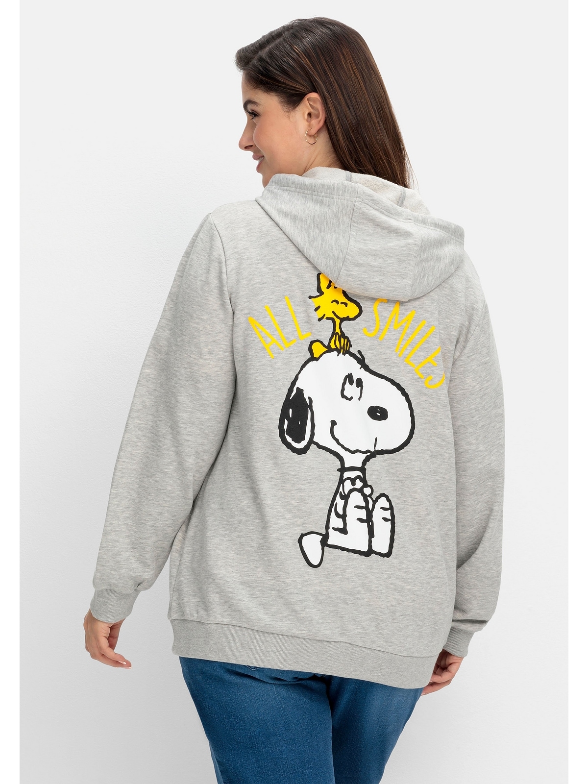 für bestellen BAUR Snoopy-Print | Größen«, Sheego Kapuzensweatjacke mit »Große