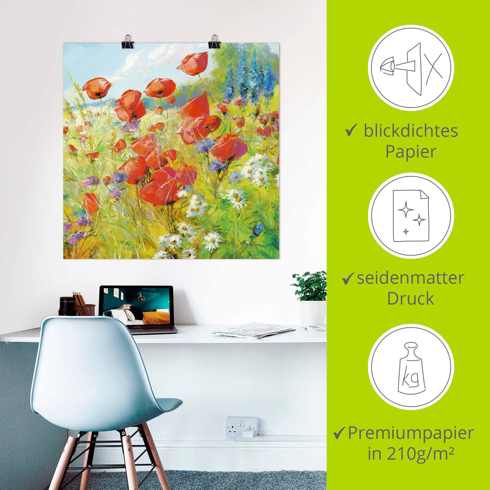 Artland Wandbild »Sommerwiese mit Mohnblumen«, Blumenwiese, (1 St.), als Alubild, Outdoorbild, Leinwandbild, Poster in verschied. Größen