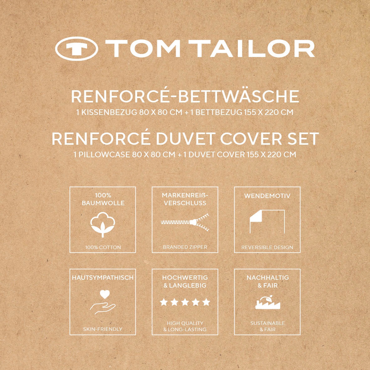 TOM TAILOR HOME Bettwäsche »MEDIUM STRIPES in Gr. 135x200cm, 155x220cm oder 200x200cm«, (2 tlg.), new bedroom, mit farbigem Markenreißverschluss