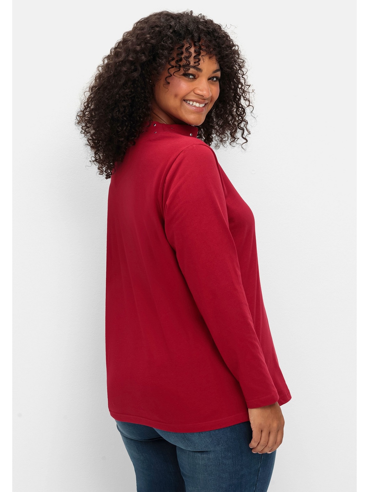 Sheego Langarmshirt »Große Größen«, mit Stehkragen und Glitzerdetails