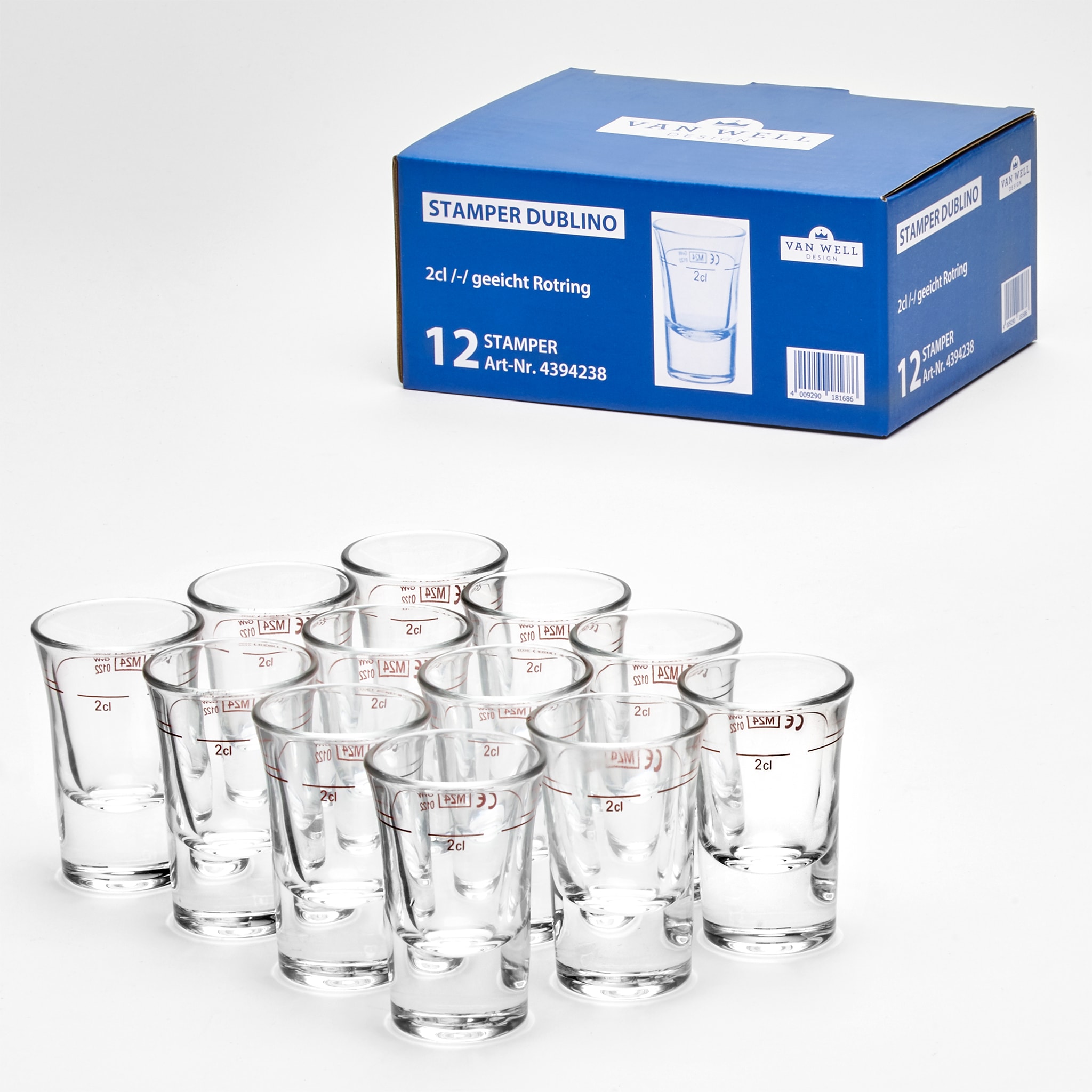 van Well Schnapsglas "Stamper Dublino 2cl Rotring geeicht, 12 Stück" geeicht, Rotring