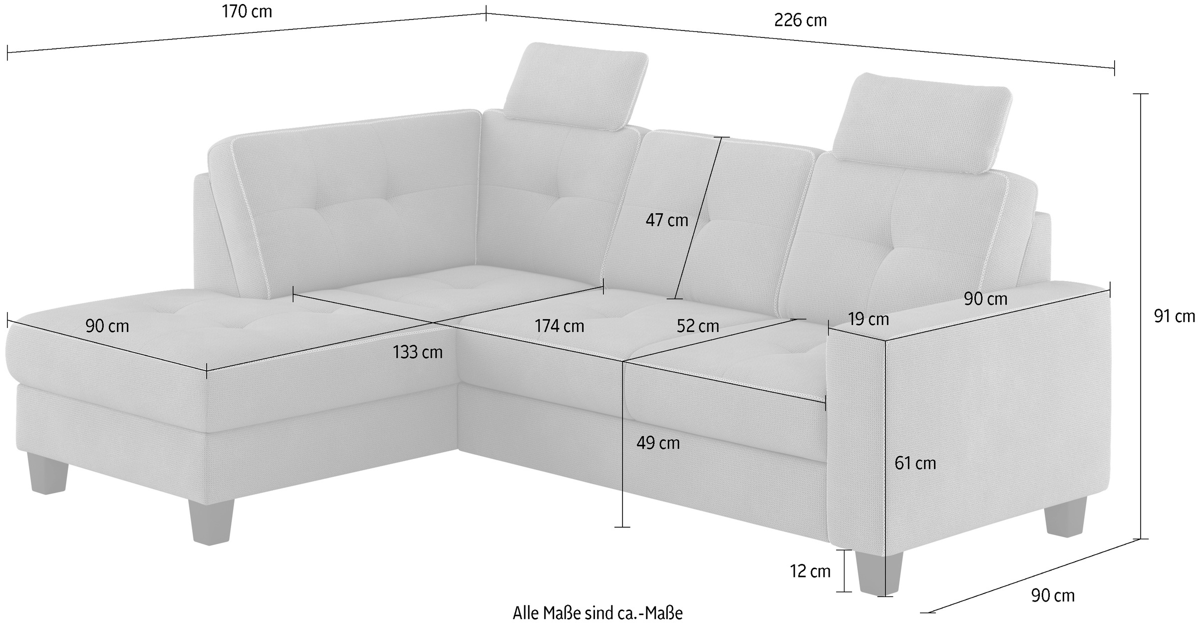 Places of Style Ecksofa »Varese«, Kreuznaht in beige