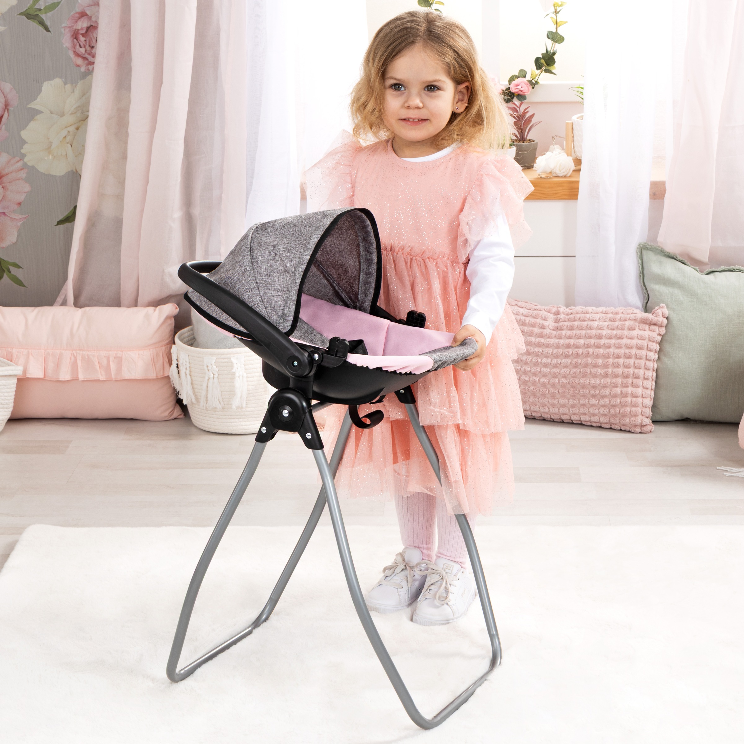 Bayer Puppen Autositz »4in1 Puppen-Autositz mit Wippe, rosa« Puppenhochstuhl, -bett, -schaukel oder -trage