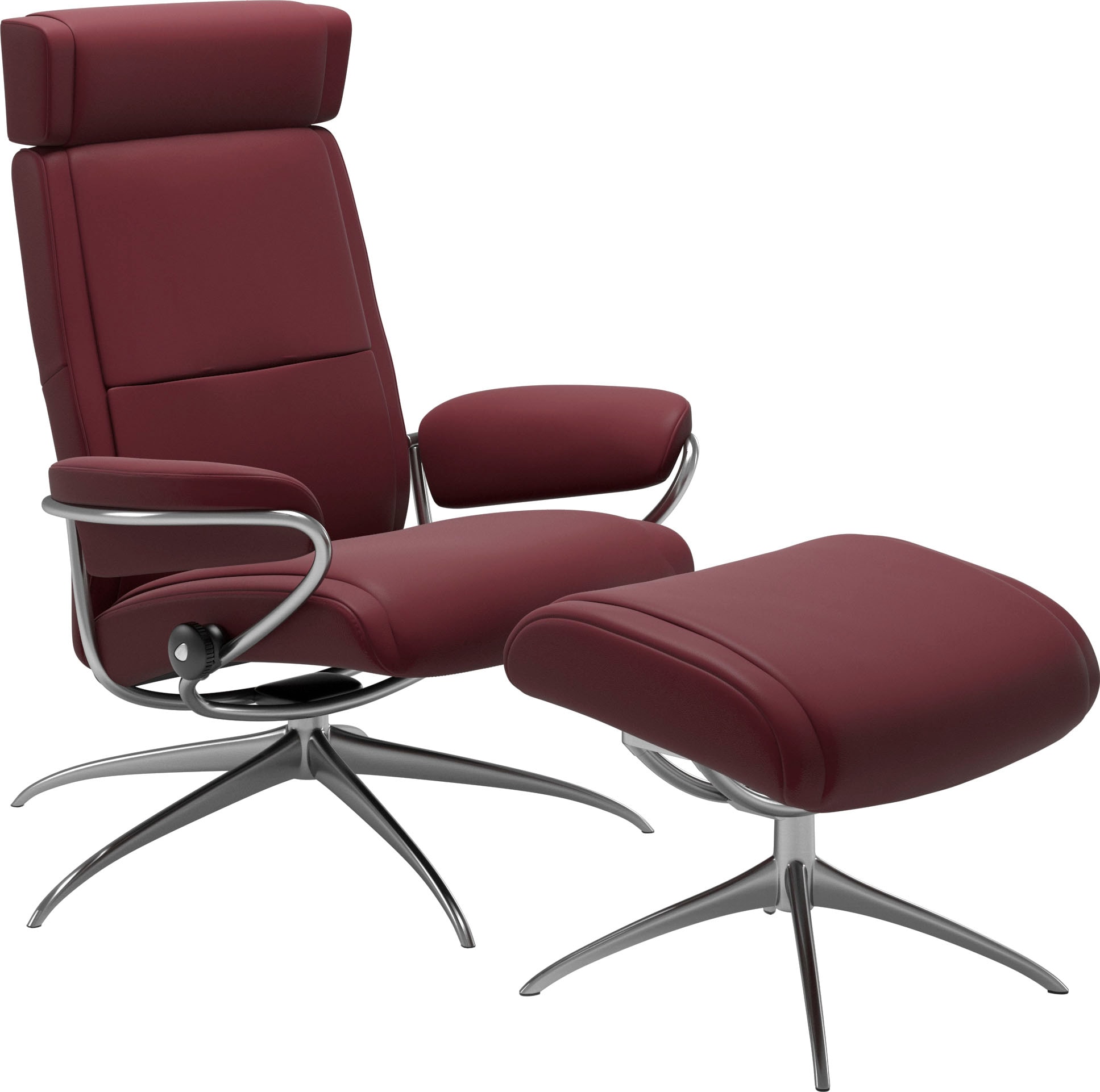 Stressless Relaxsessel "Paris" Set, Relaxsessel mit Hocker, mit Hocker, Low Back mit Kopfstütze, mit Star Base, Gestell Chrom