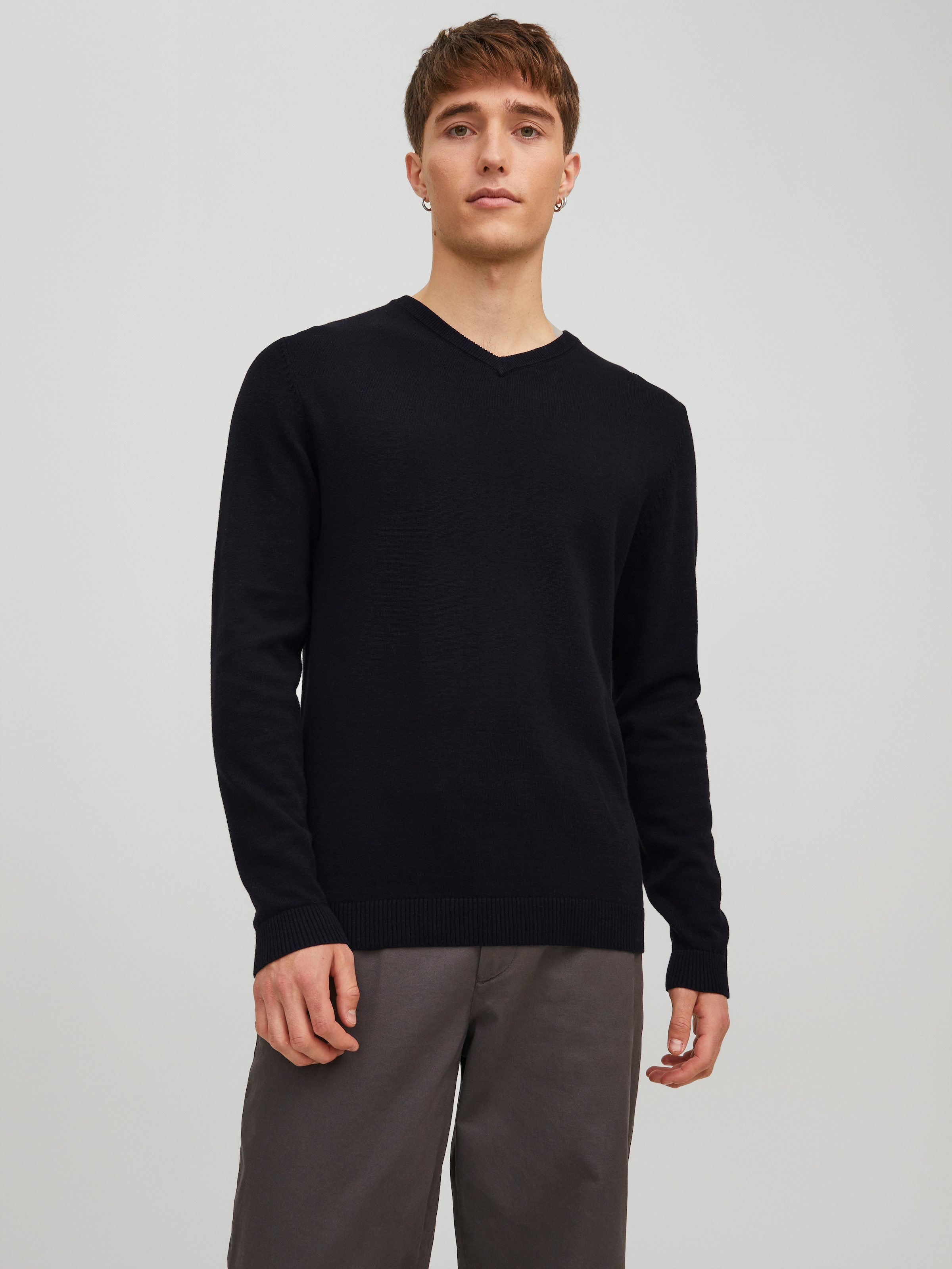 Jack & Jones V-Ausschnitt-Pullover "JJEBASIC KNIT V-NECK NOOS" Baumwolle, normal geschnitten