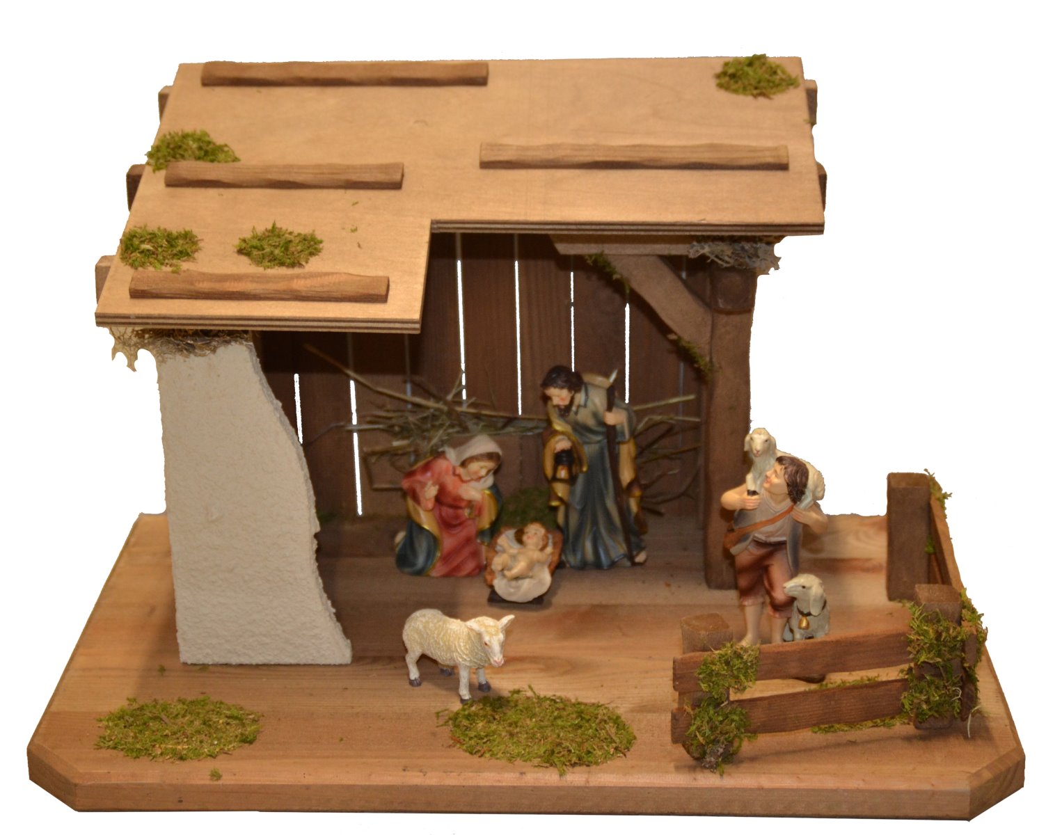 ALFRED KOLBE Krippe "Krippenstall", B:40cm H:26cm T:26cm, braun, Weihnachtskrippen, mit 11 cm Poly-Figuren 5tlg.