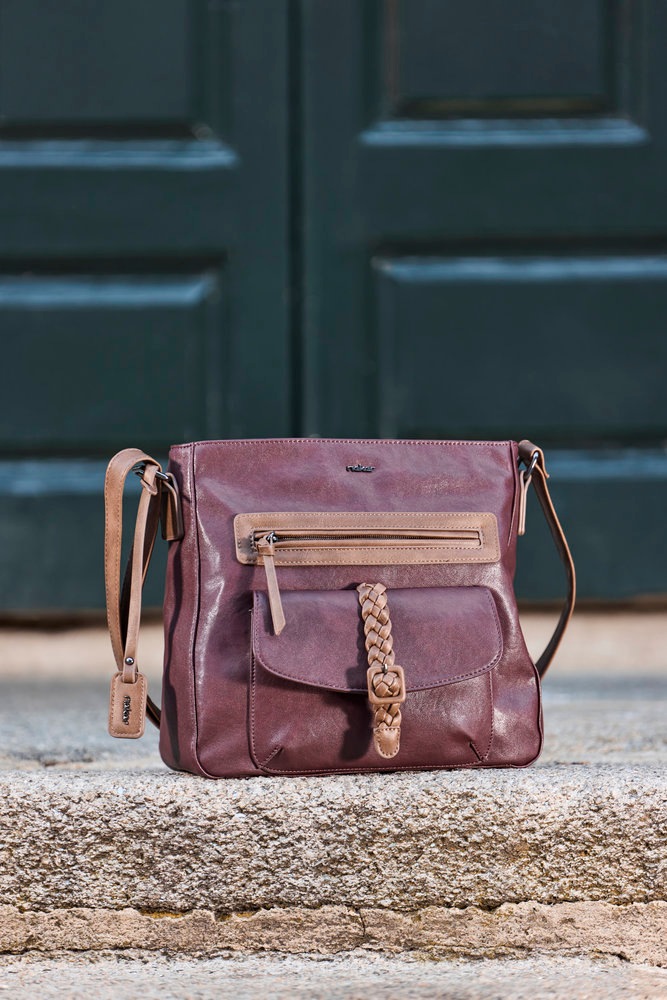 Rieker Umhängetasche Damen Schultertasche, Vortasche mit geflochtenem Riemchenverschluss
