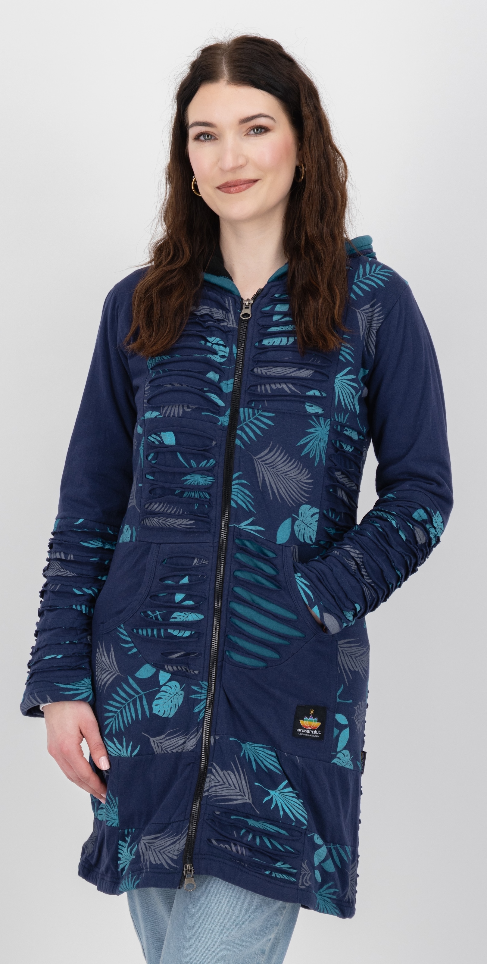 DEPROC Active Fleecejacke "Patchwork NUNAVUT LONG WMN" mit Kapuze auch in Großen Größen erhältlich