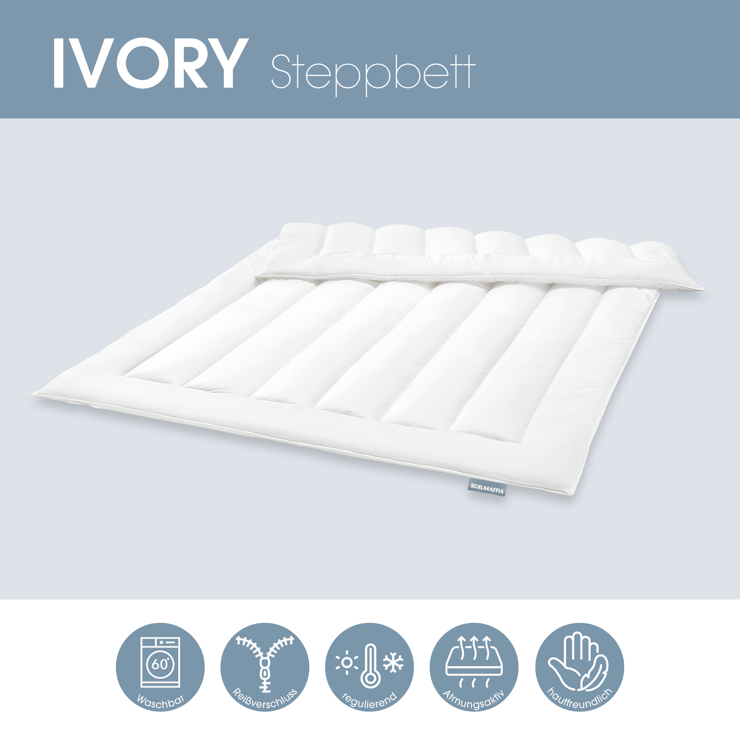 Schlaraffia Kunstfaserbettdecke »Steppbett, IVORY, Ganzjahresdecke, 4-Jahreszeiten« leicht Füllung 100 % SCHLARAFFIA® Fill Polyester-Markenhohlfaser 1 Stk. tlg. Bettdecke 135x200, 155x220 cm und weiteren Größen, Made in Germany