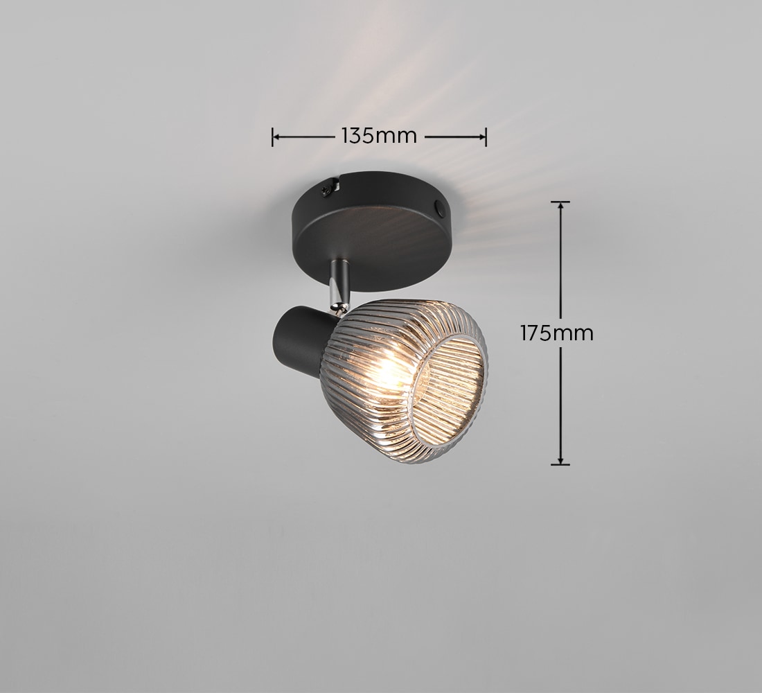 TRIO Leuchten Deckenstrahler »TARIFA, Spot 1-flammig, Deckenspot oder Wandspot, exkl 1xE14 max 10W«, 1 flammig, Leuchtmittel E14 | Leuchtmittel wechselbar, E14 Spot mit Glasschirm in Riffeloptik Lichteffekte, Ø 10cm Höhe 17 cm