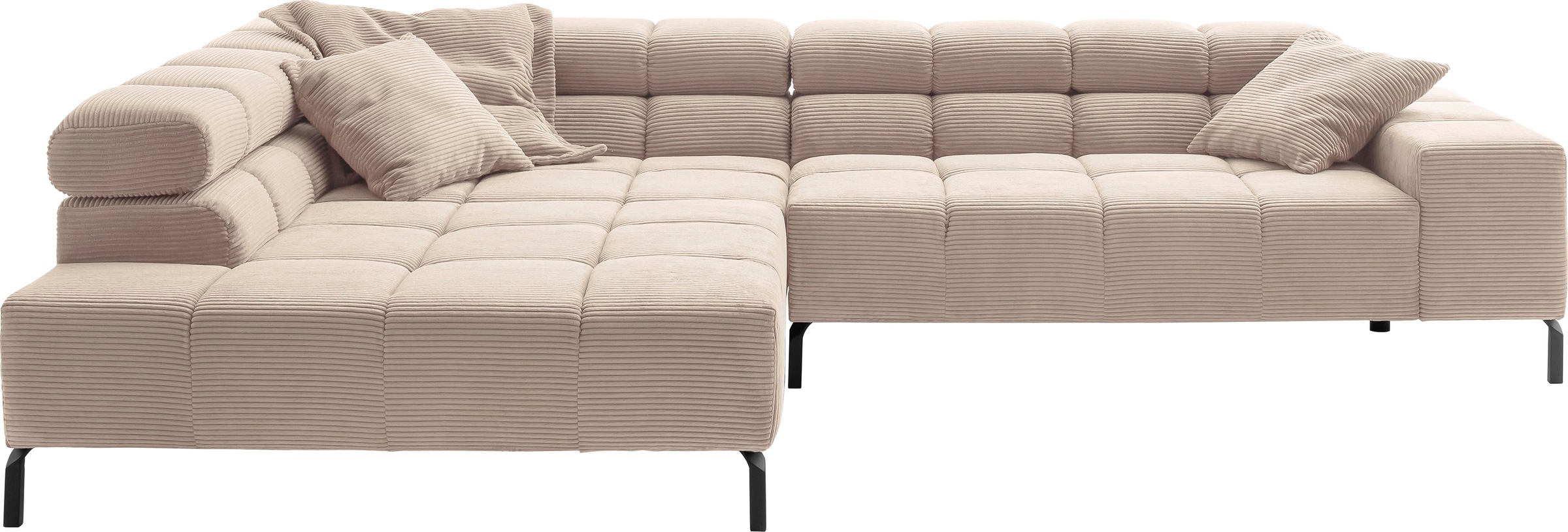 INOSIGN Ecksofa »Ancona New, wahlweise motorische Sitztiefenverstellung, auch in Cord«, feine Steppung, mit Kopfteilverstellung, 3 Zierkissen, L-Form