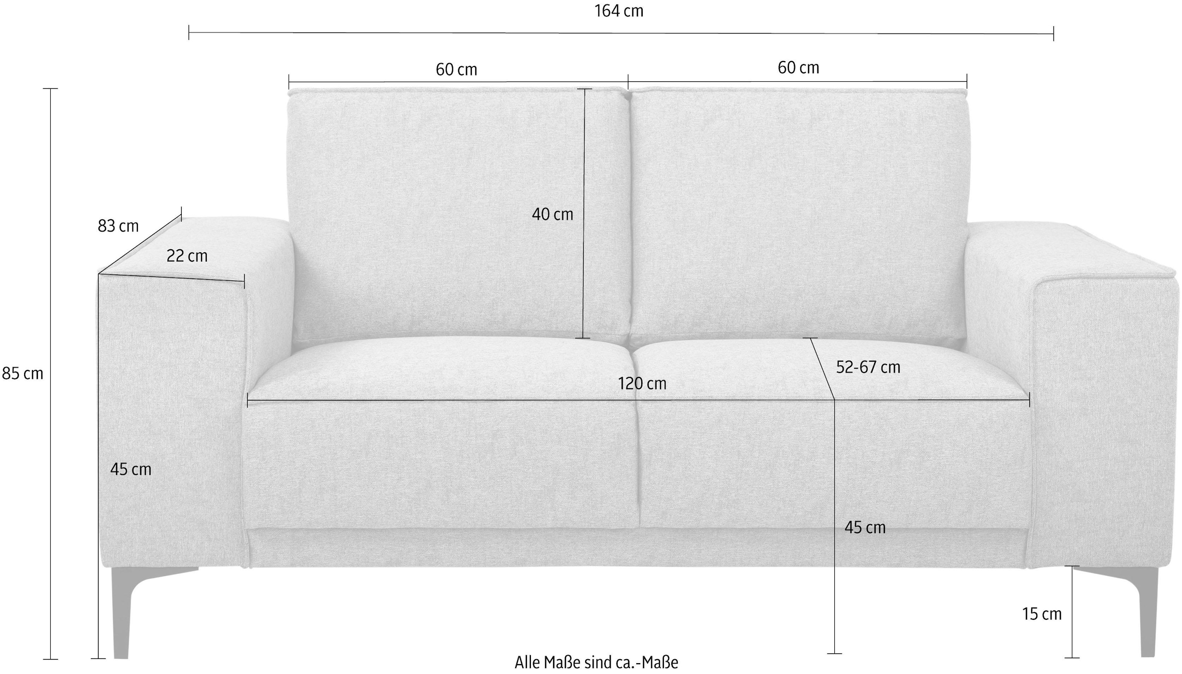 Places of Style 2-Sitzer »OLAND 164 cm«, im zeitlosem Design und hochwertiger Verabeitung