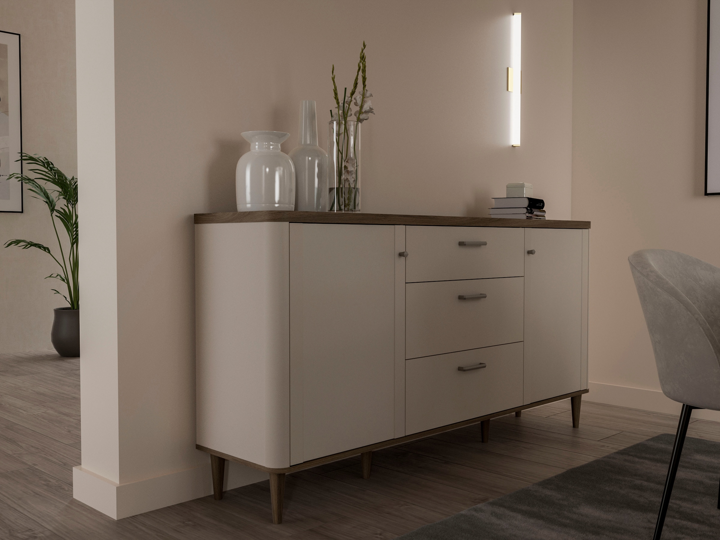 FORTE Sideboard, B/H/T 179,8/91,7/41,2 cm Echtholzfüße