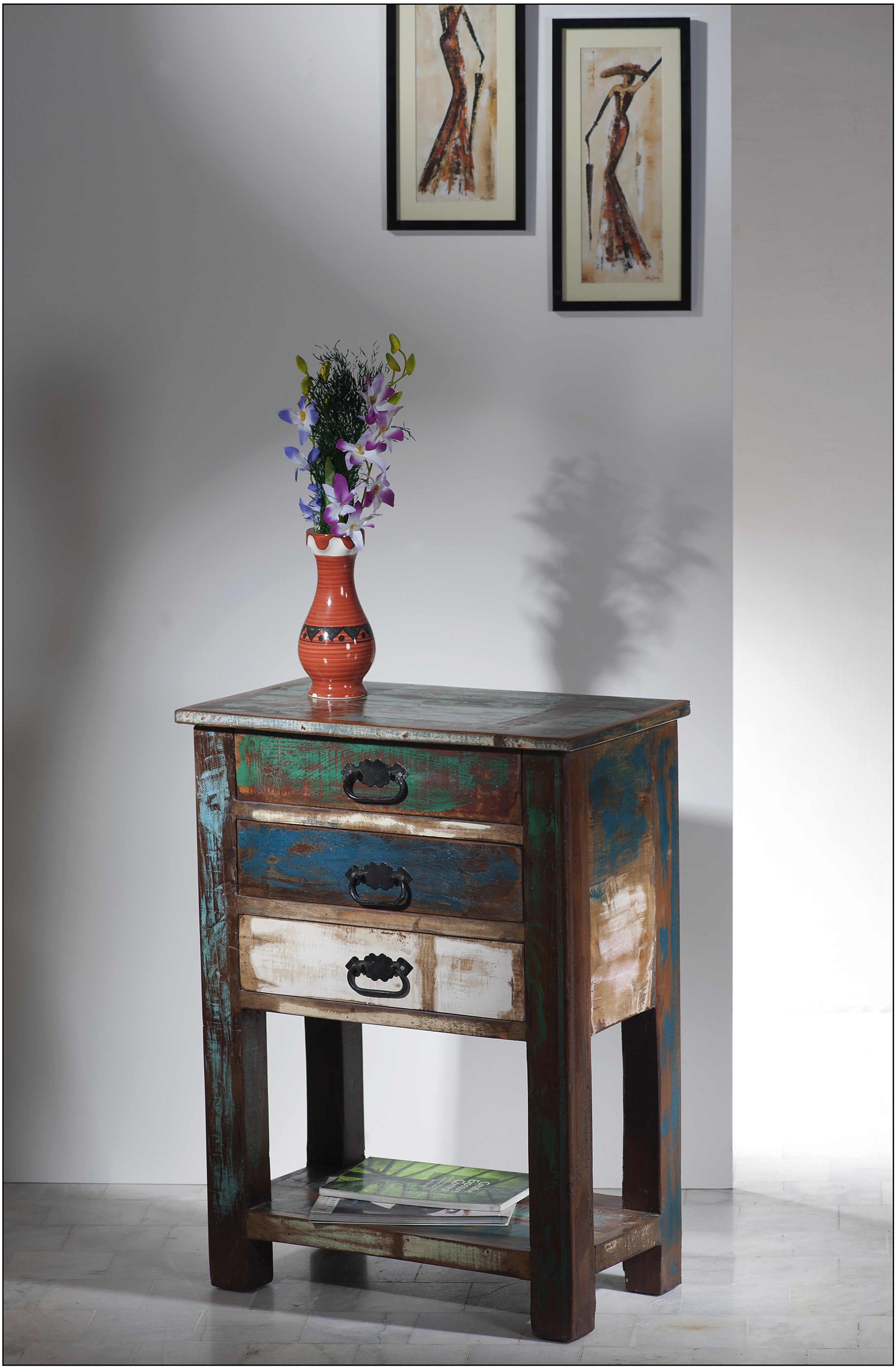 SIT Telefontisch "Cardiff aus Altholz mit 3 Schubladen im Vintage-Look" Altholz aus alten Fischerbooten mit einzigartiger Patina