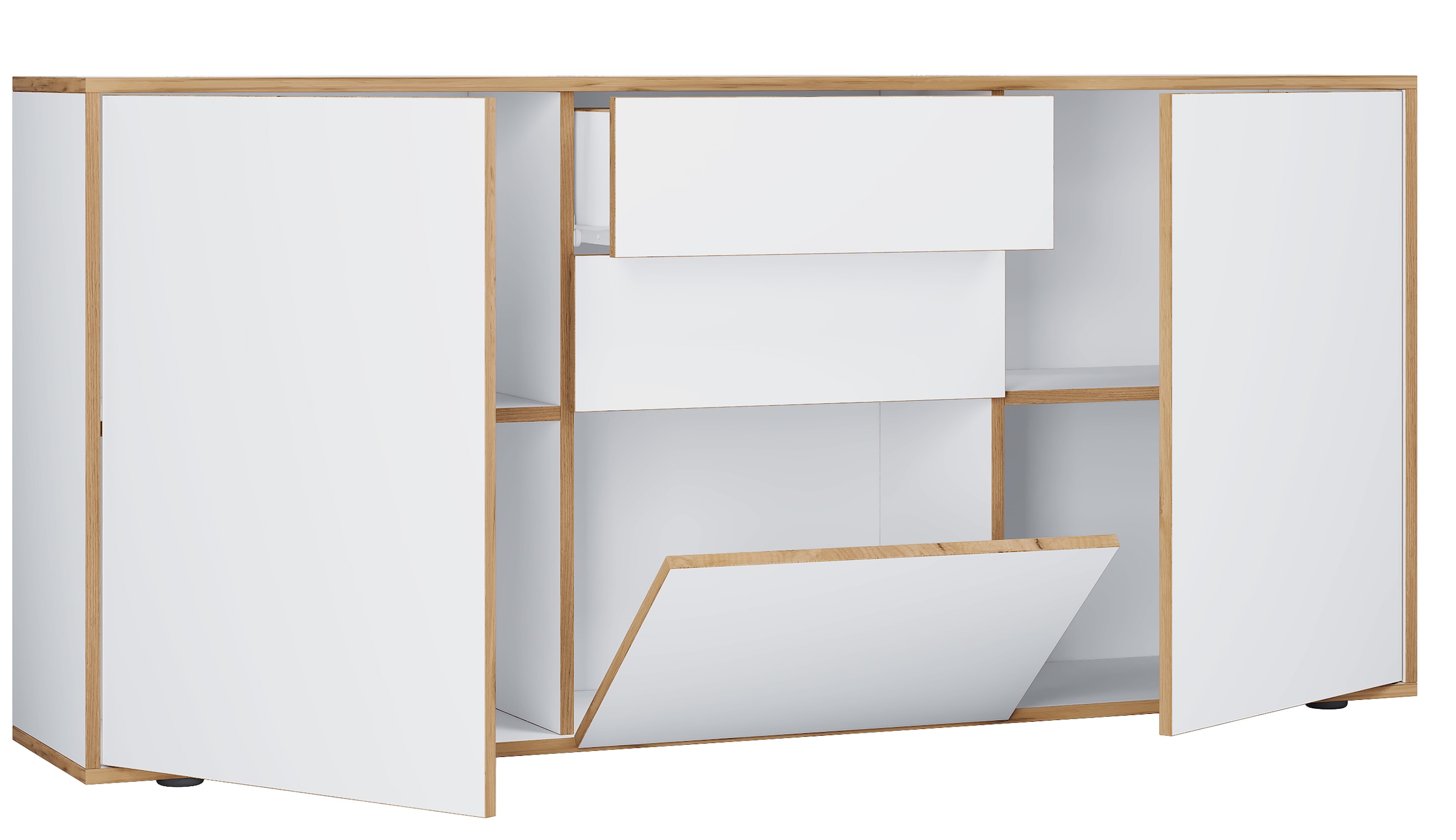 VCM Kommode »VCM Holz Kommode | Sideboard mit Drehtüren, Schubladen und einer Klappe | Büromöbel | Maße ca. H. 74 x B. 160 x T. 33cm - Salia«, (VCM Salia)