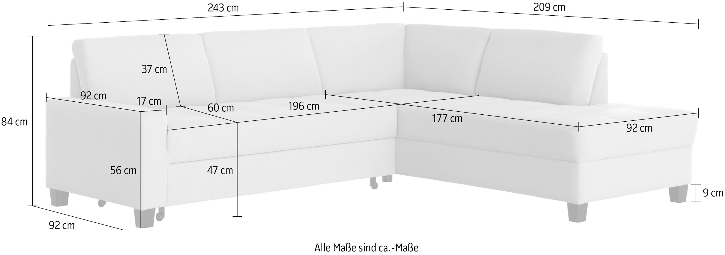 DOMO collection Ecksofa »Florentina zeitlos und elegant, Sitznähte als Designelement, L-Form«, wahlweise mit Bettfunktion, mit Kontrastnaht, Komfortsitzhöhe 47cm