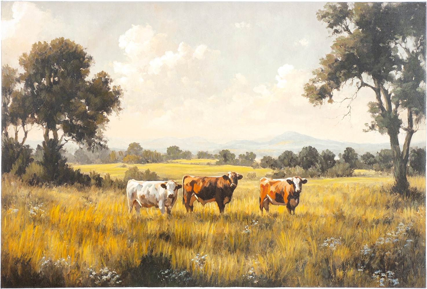 GILDE Leinwandbild "Bild rechteckig Kuhweide grün" Landschaft 1 Stk. tlg. Kuhherde Wiesenmotiv ländliche Szene Bauernhof-Stimmung Country Style