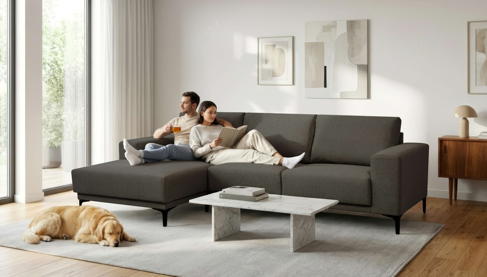 OTTO home Ecksofa "Xander, L-Form" Breite 280 cm, Soft-Touch Chenille, schwarze Metallfüße