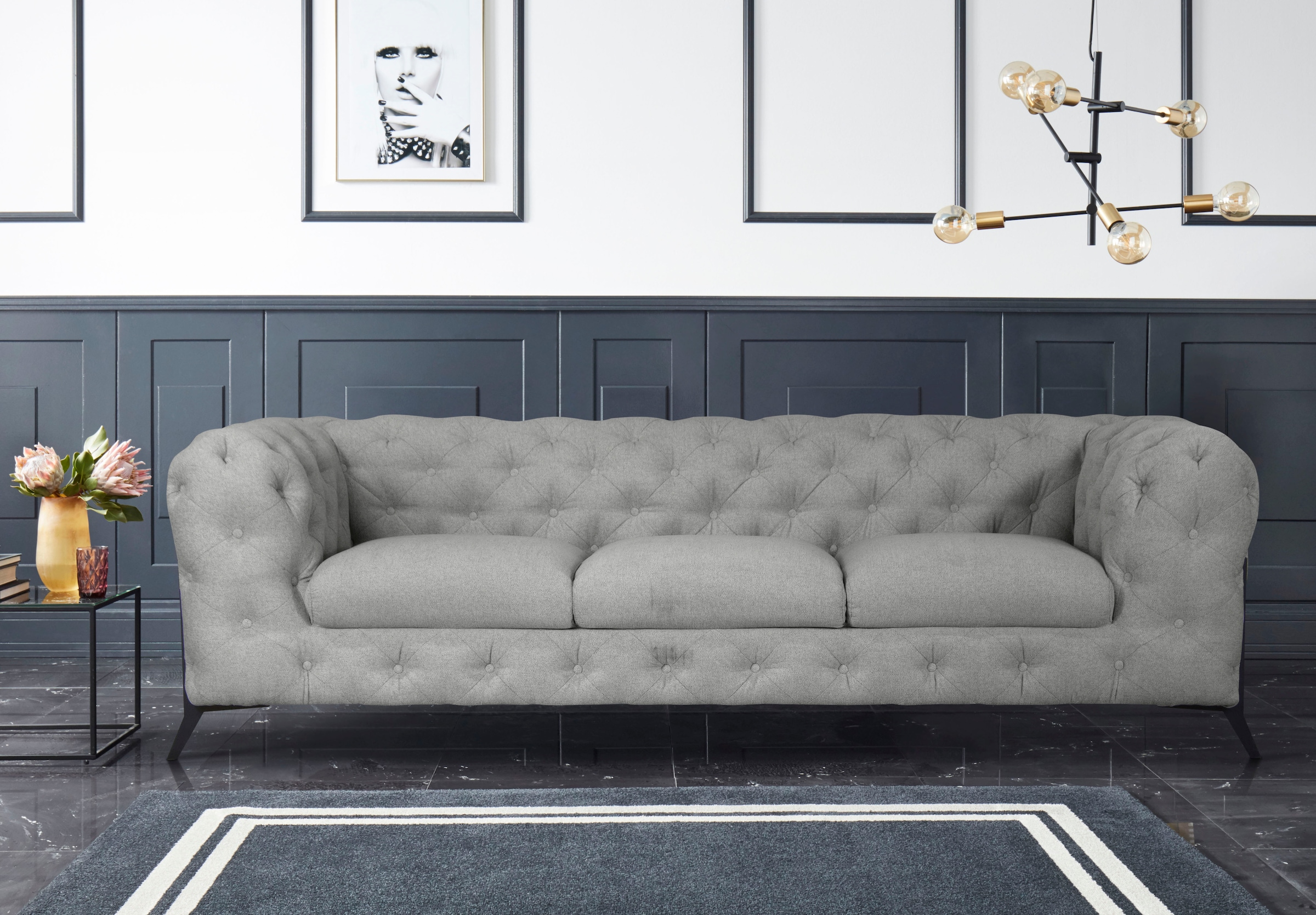 Leonique Chesterfield-Sofa »Amaury«, aufwändige Knopfheftung, moderne Chesterfield Optik, Fußfarbe wählbar