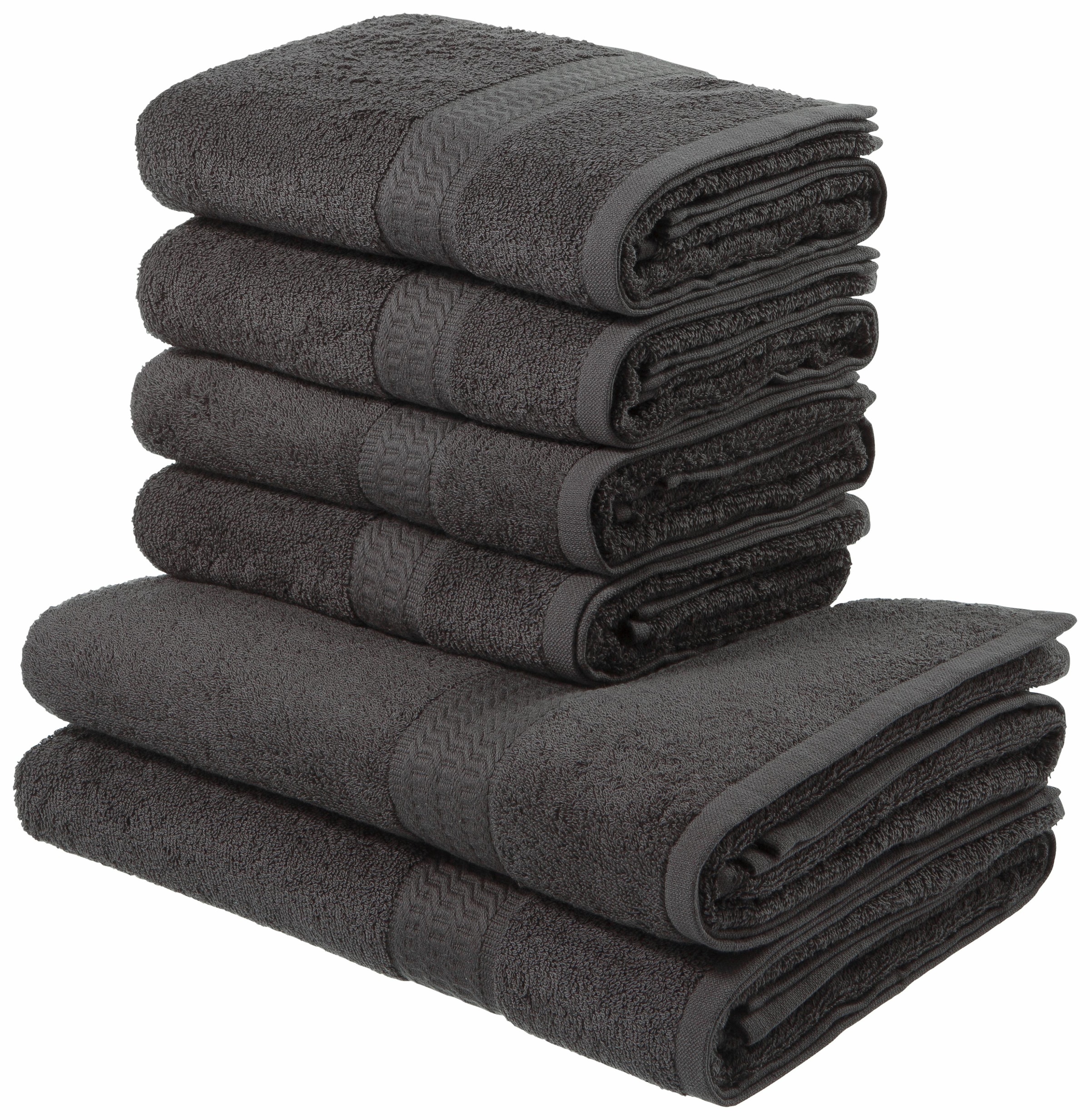 my home Handtuch Set »Juna«, Set, 6 tlg., Walkfrottee, Handtuch-Set, mit  Bordüre, Handtücher in Uni-Farben, 100% Baumwolle auf Rechnung | BAUR
