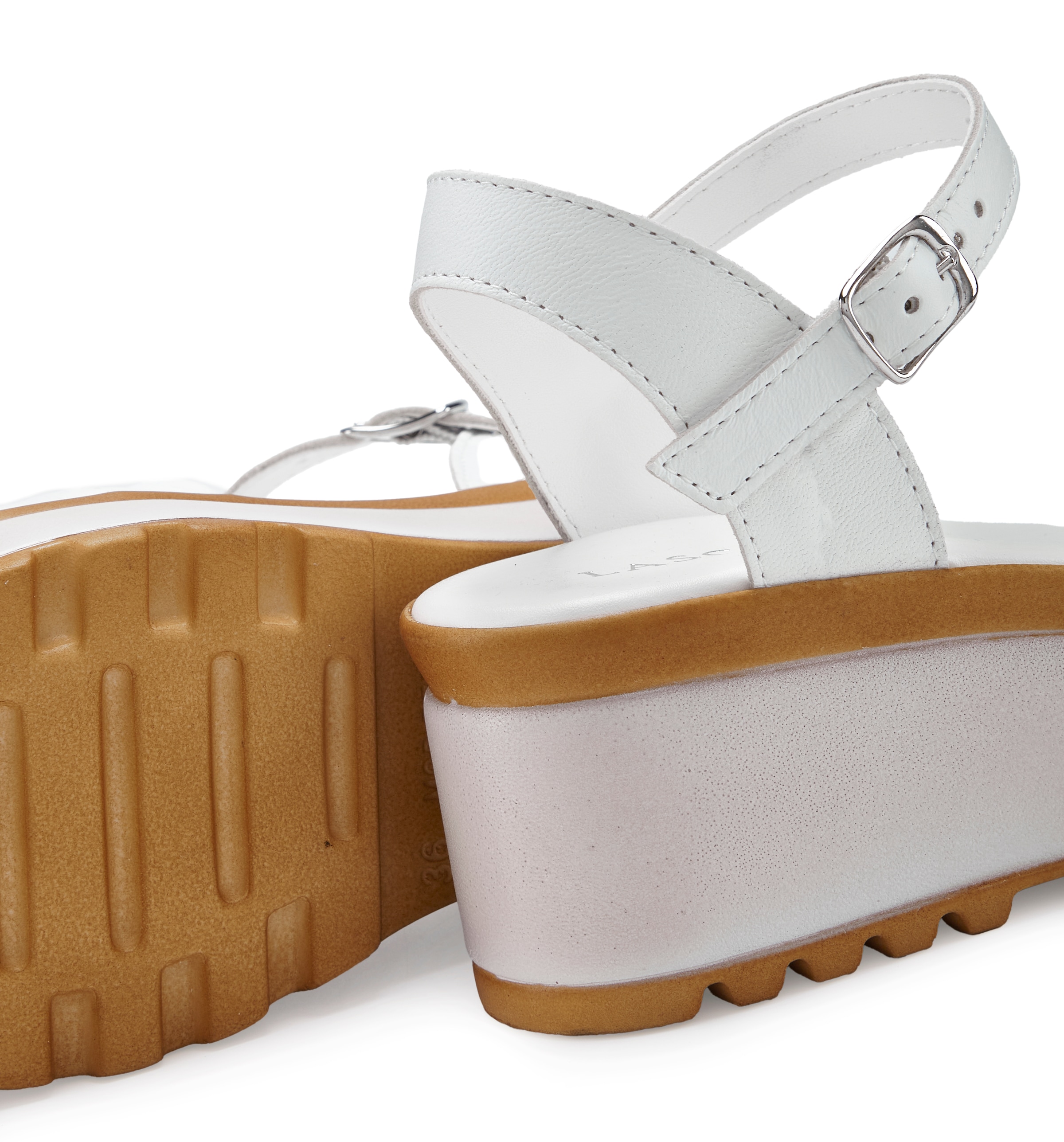 LASCANA Sandalette »Riemchensandalette, Sandale, Sommerschuh, offener Schuh,«  NEU aus Leder mit Keilabsatz