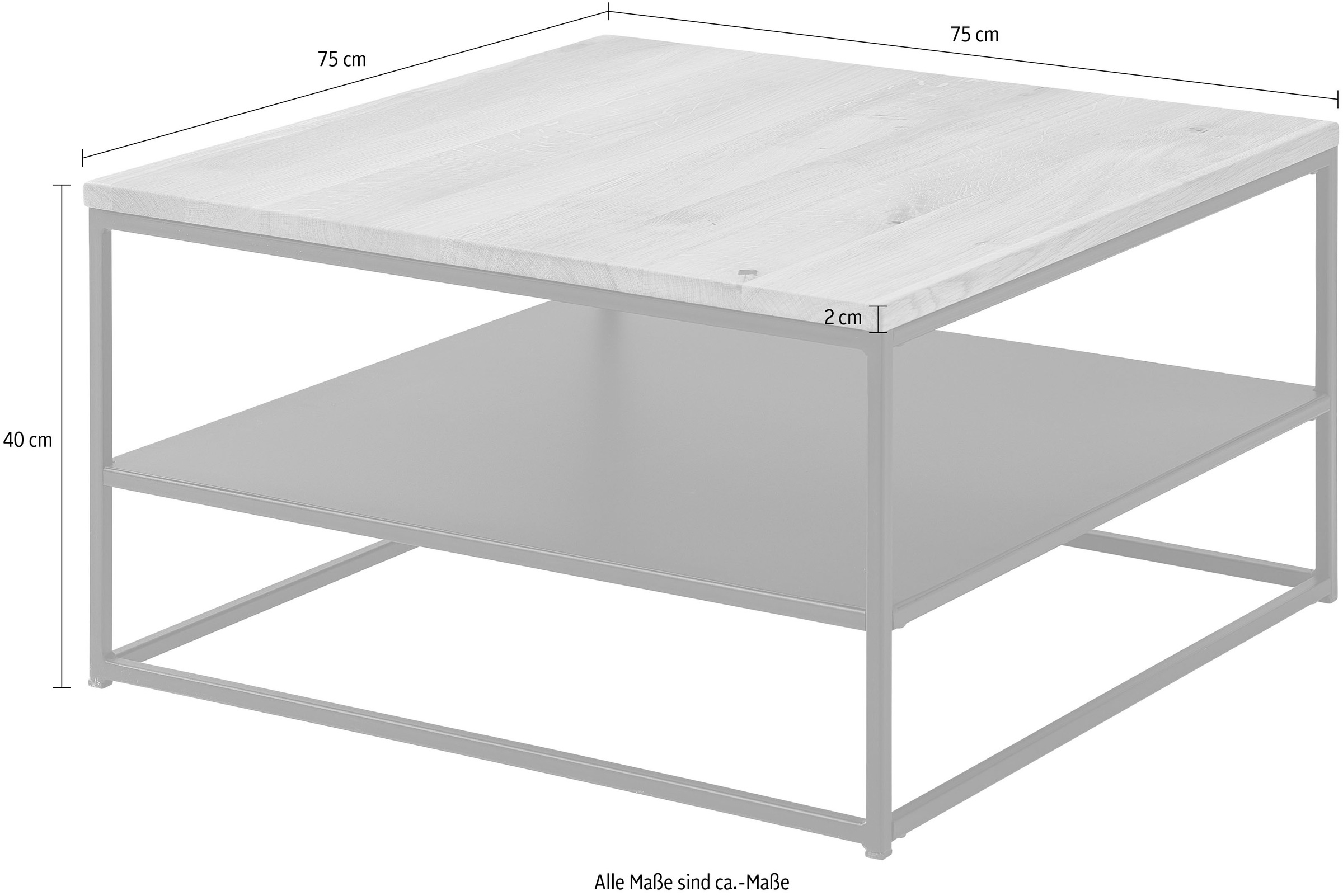 Stolkom Couchtisch »Tilda Wohnzimmertisch Massivholz im Industrial Style BxHxT 75x40x75 cm«, Eiche Massivholz geölt, Metallablage in schwarz