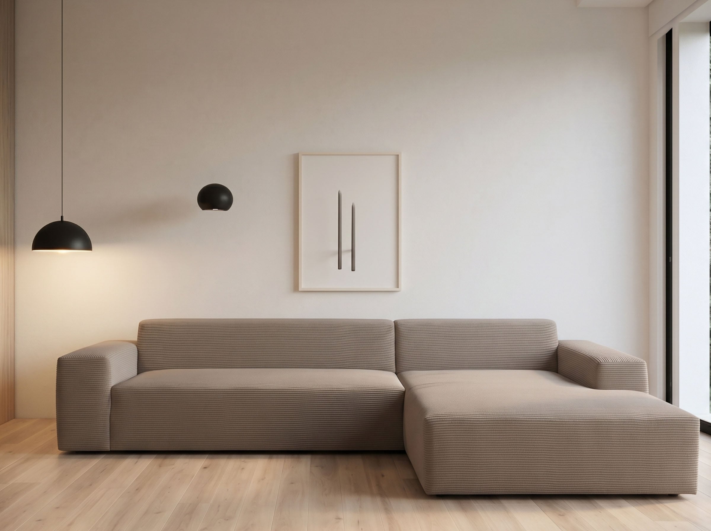 WERK2 Ecksofa "Zeus-XL 311 cm breit, bequemes Mega-Sofa in L-Form, große Sitztiefe" Curvy-trend Cord Big-Sofa mit 210 cm XXL-Ottomane für 2 Personen