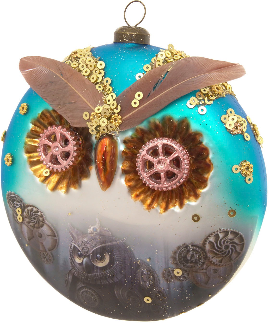 Krebs Glas Lauscha Christbaumschmuck »Steampunk Eulen-Taler«, (1 tlg.), Christbaumschmuck aus Glas, mundgeblasen, handgefertigt, Tierfigur