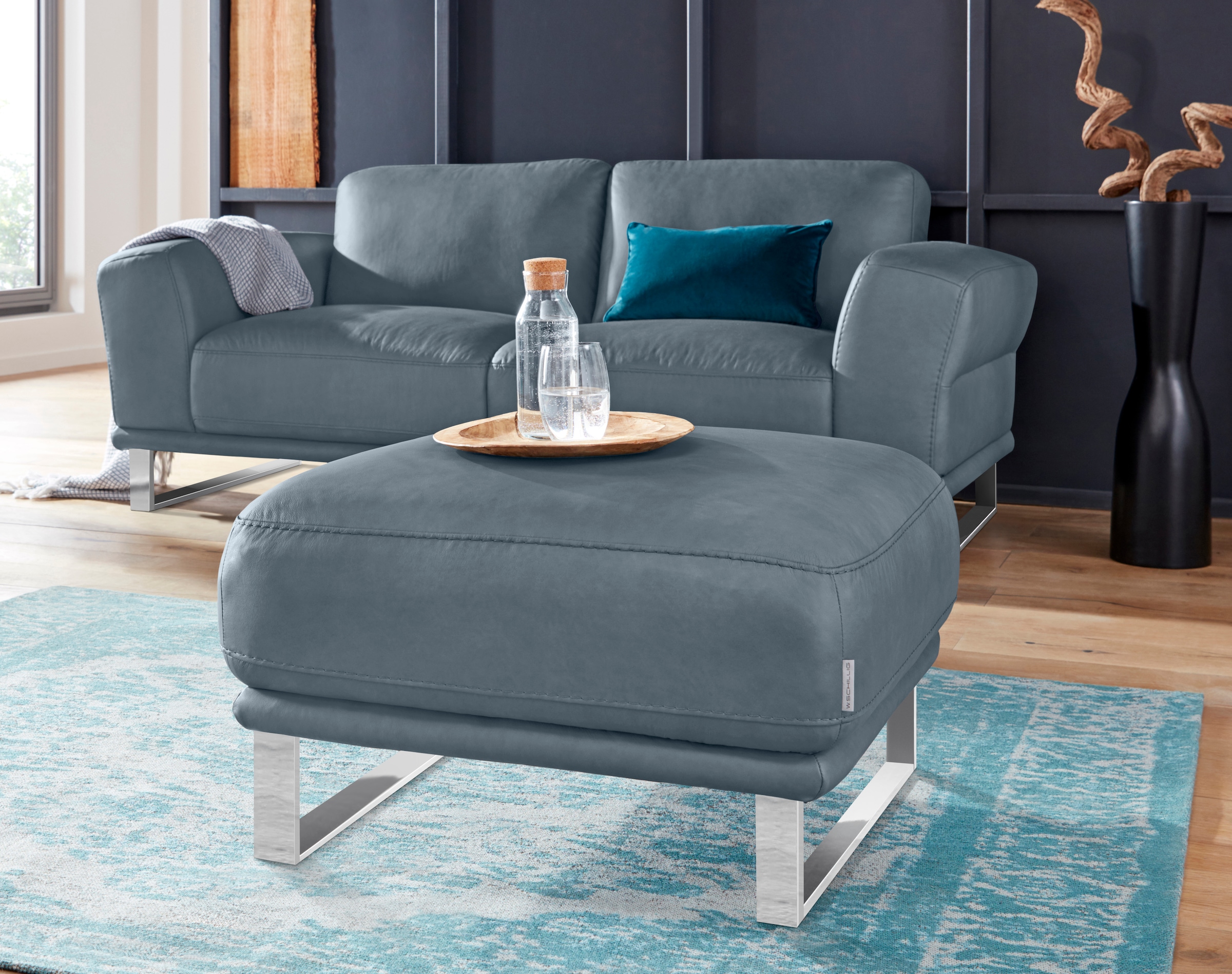 W.SCHILLIG Hocker "montanaa" mit Metallkufen in Chrom glänzend, Breite 71 cm