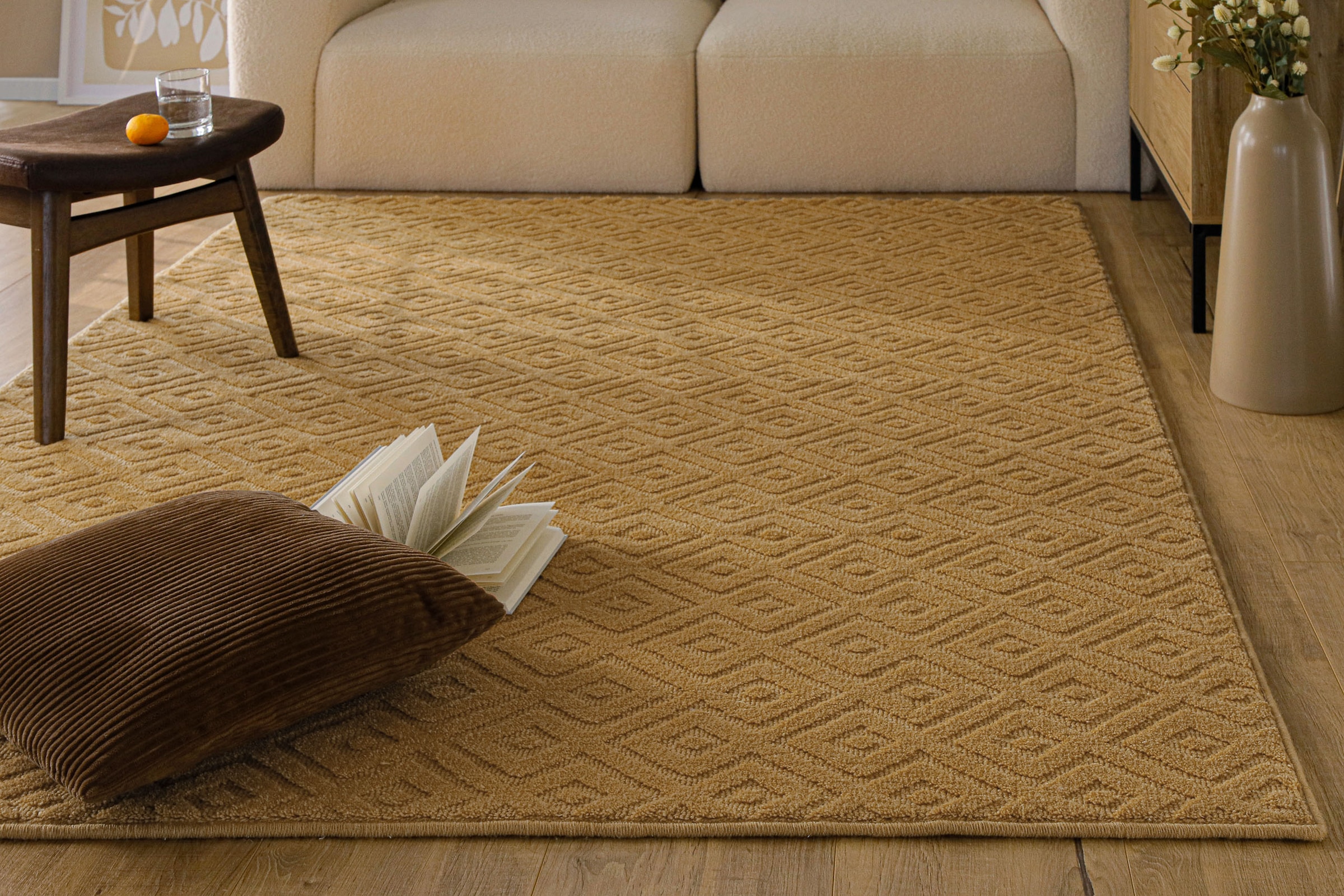 Wecon home Teppich »Castello TWO« rechteckig 7 mm Höhe Schurwolle, Kurzflor mit Hoch-Tief-Effekt, Wohnzimmer, Rautenmuster