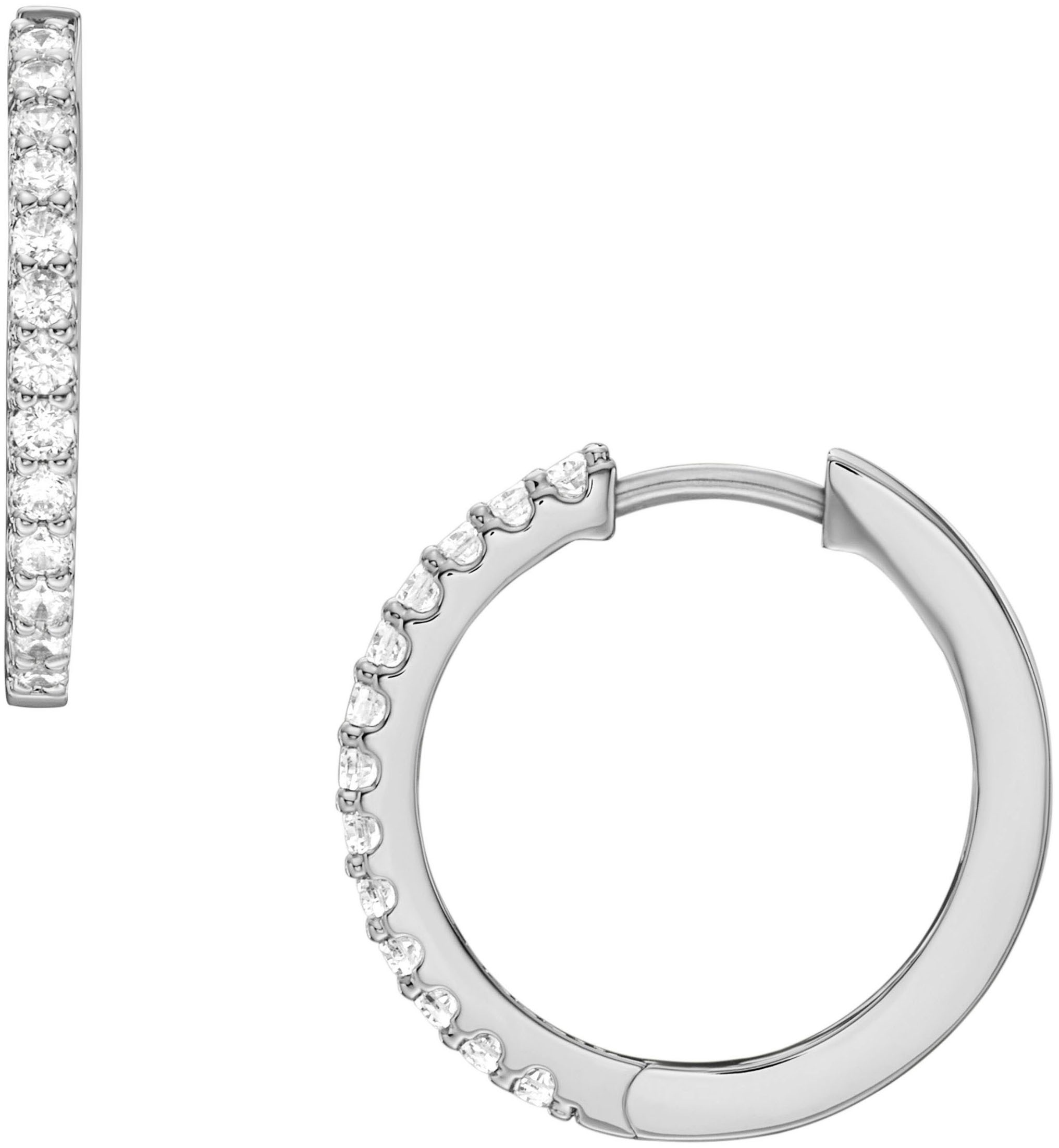 Paar Creolen FOSSIL "Schmuck Geschenk Metall Ohrringe ALL STACKED UP", silber (edelstahlfarben, kristallweiß, kristallweiß), Ohrringe, Damen, Metall, mit Glasstein 2