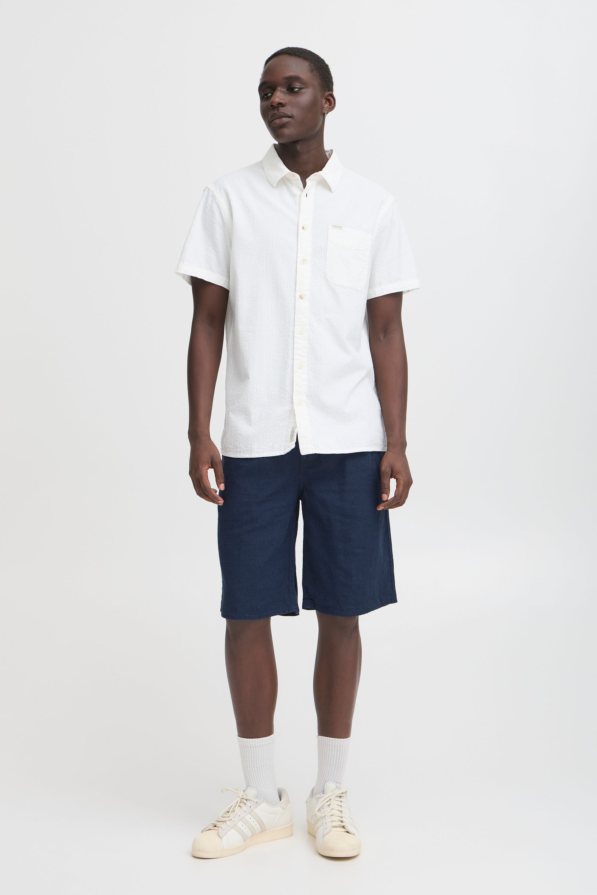 Leinenhose BLEND "Leinenhose BHMADDOX wovenshorts", Herren, Gr. S, N-Gr, blau (marineblaus), Obermaterial: 55% Leinen LI. 45% Viskose CV., Hosen 2