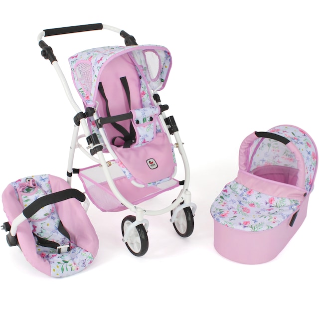 CHIC2000 Kombi-Puppenwagen »Emotion All In 3in1, Flowers«, inkl. Babywanne,  Babyschale und Sportwagenaufsatz | BAUR