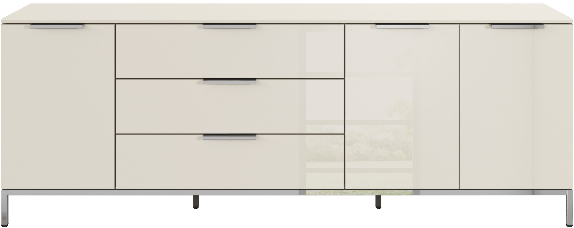 rauch Kombikommode »Kommode Türkommode Sideboard Kombikommode FLIPP mit Glasfront«, (Breite 200 cm mit 2 Einlegeböden), 3-türig mit 3 Schubladen und Soft-Close-Funktion sowie Glasfront