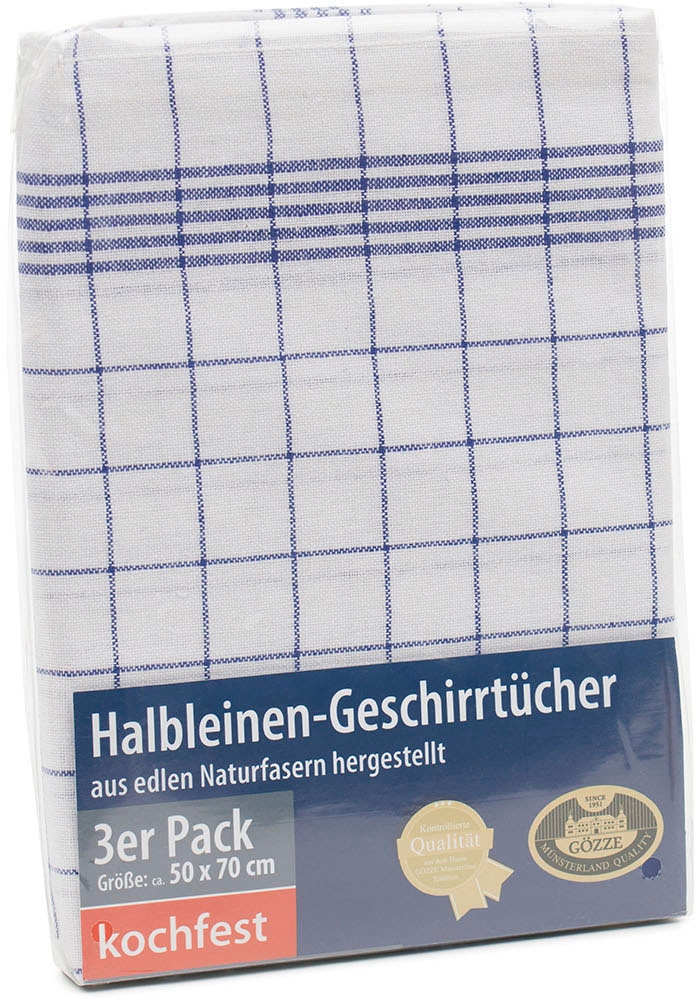Gözze Geschirrtuch »Halbleinen Geschirrtuch, Des. 60152«, (Set, 3 tlg.), aus edlen Naturfasern