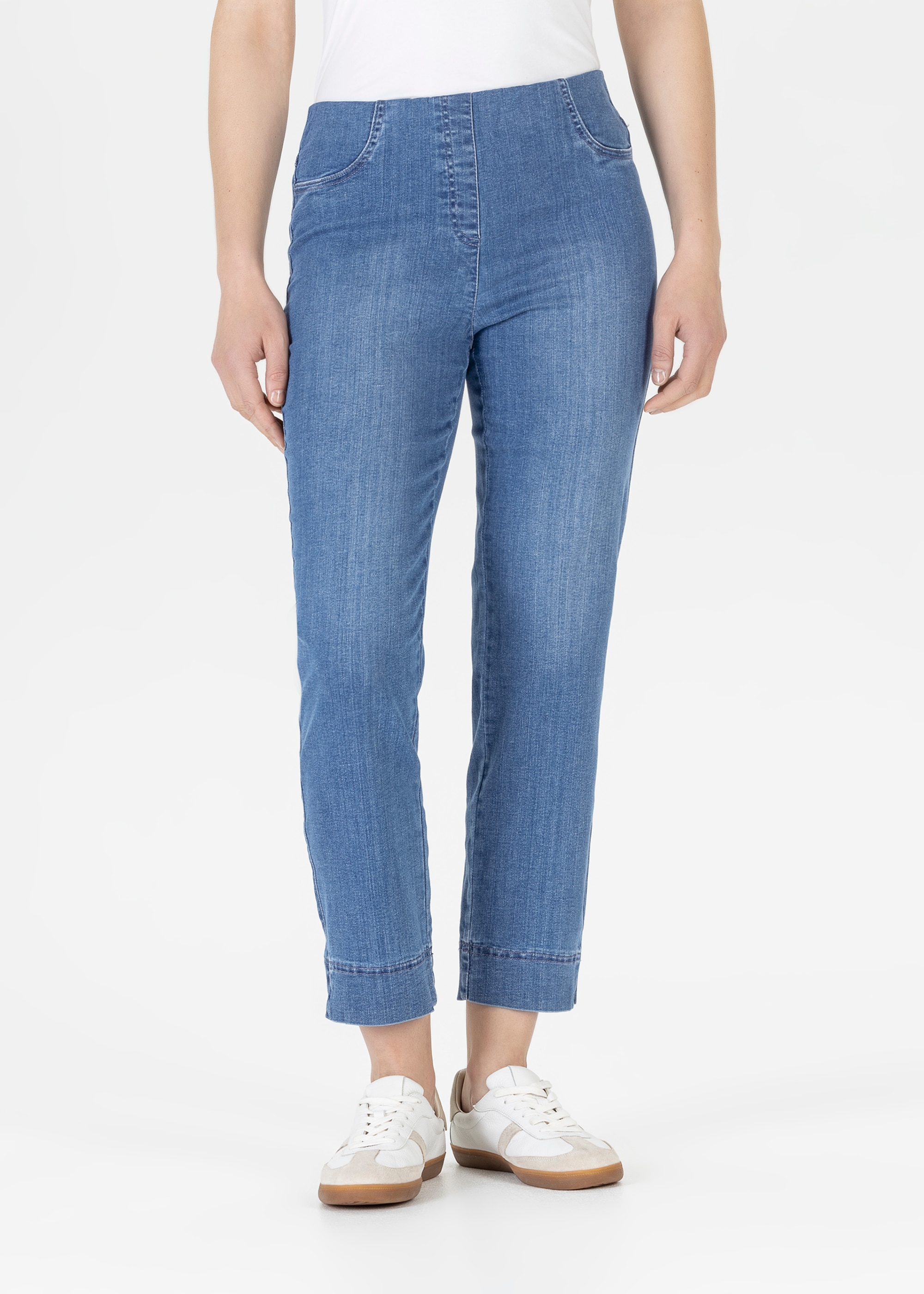3/4-Jeans STEHMANN "Igor3-680W", Damen, Gr. 40, N-Gr, frozy cobalt (stone), Denim/Jeans, Obermaterial: 89% Baumwolle, 10% Elastomultiester, 1% Elasthan, unifarben, schmal 3/4-Länge, Jeans, 3/4- Jeans-Leggings mit Stretch