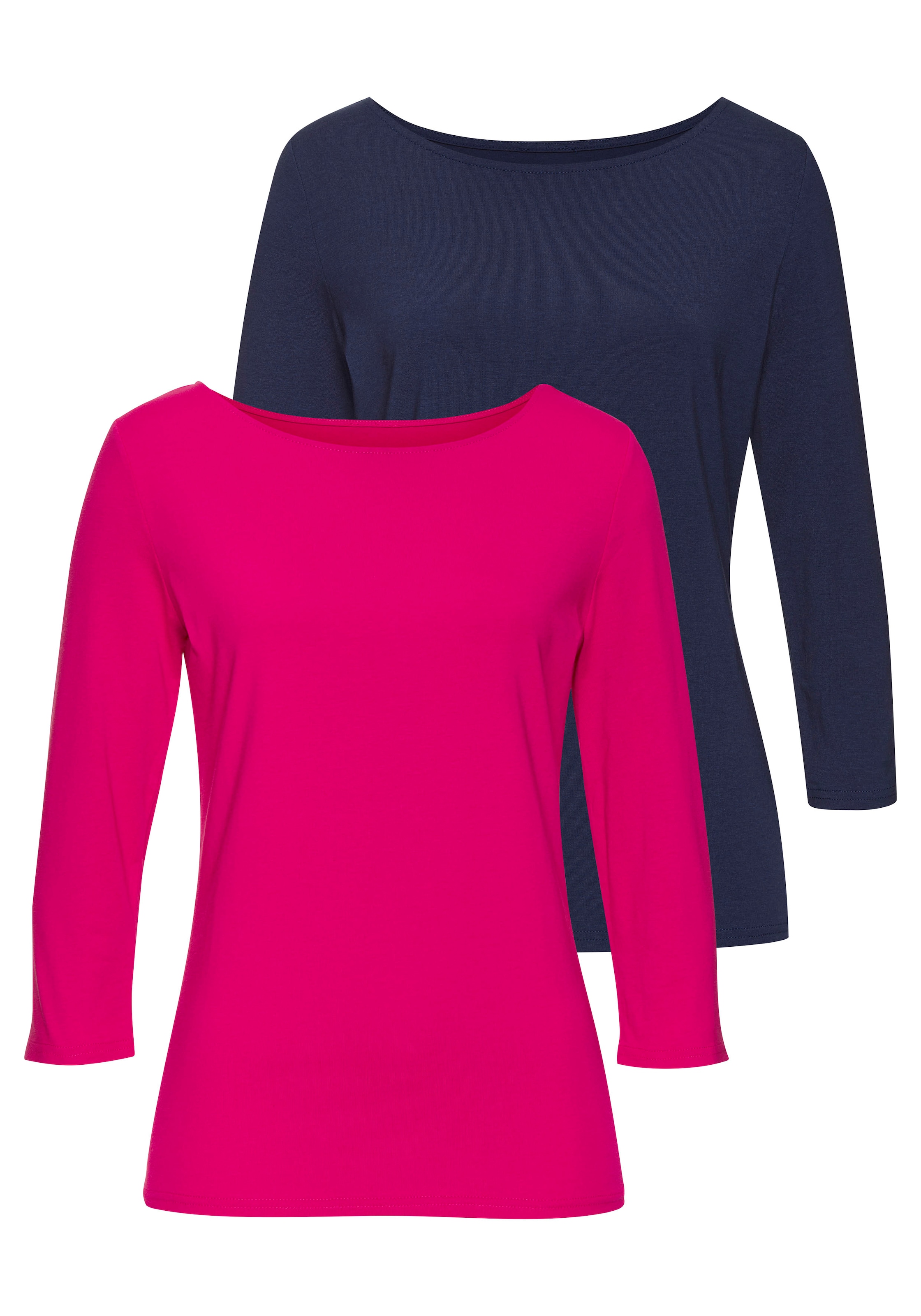 LASCANA 3/4-Arm-Shirt 2er-Pack, aus luftiger Baumwoll-Modal-Qualität