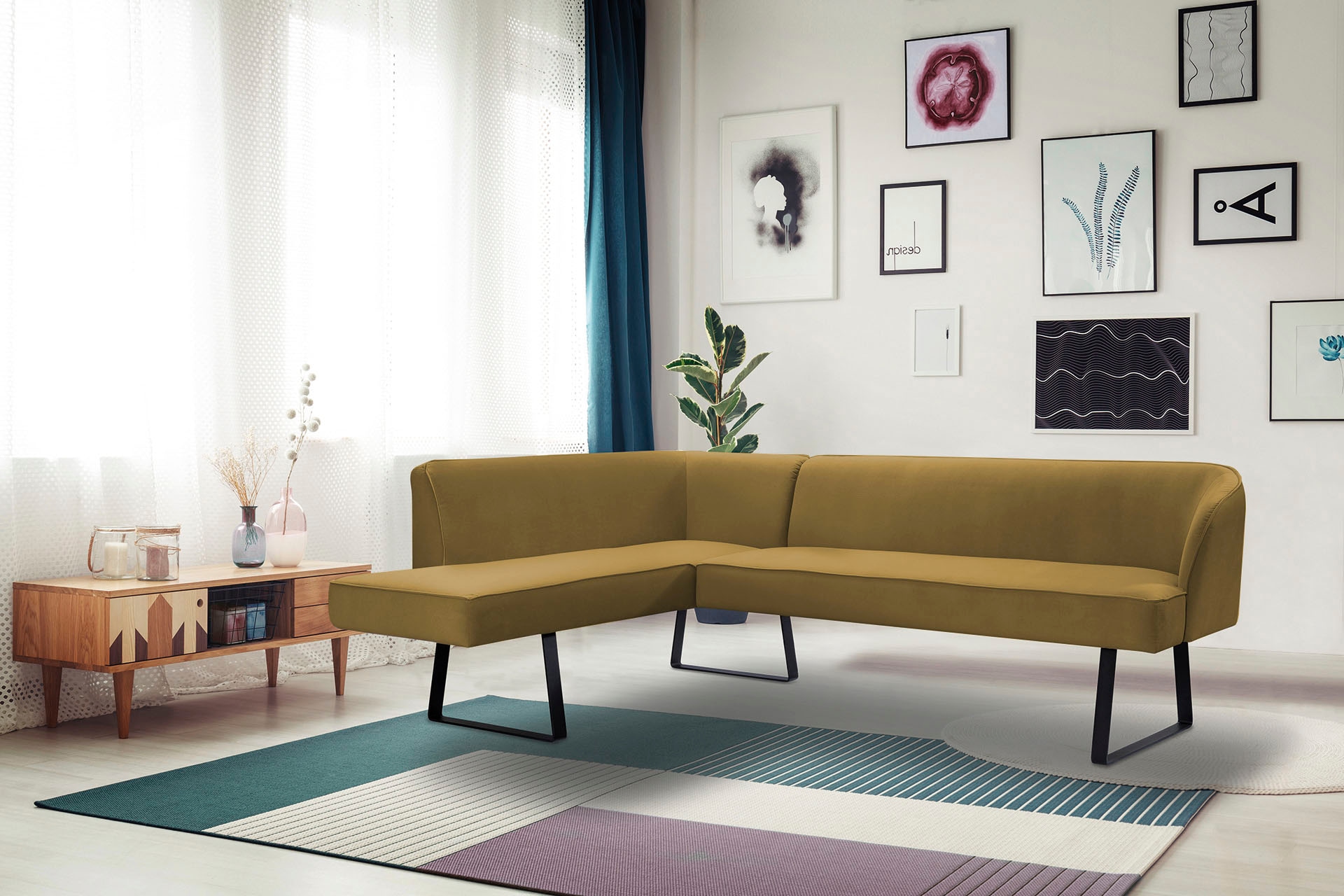 exxpo - sofa fashion Eckbank "Americano", mit Keder und Metallfüßen, Bezug in verschiedenen Qualitäten