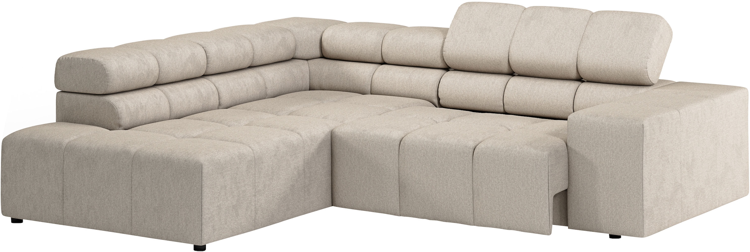INOSIGN Ecksofa »Ancona, incl. Kopfteilverstellung + 3 Zierkissen, L-Form, bequem«, wahlweise motorische Sitztiefenverstellung, B/T(H: 249/215/70 cm