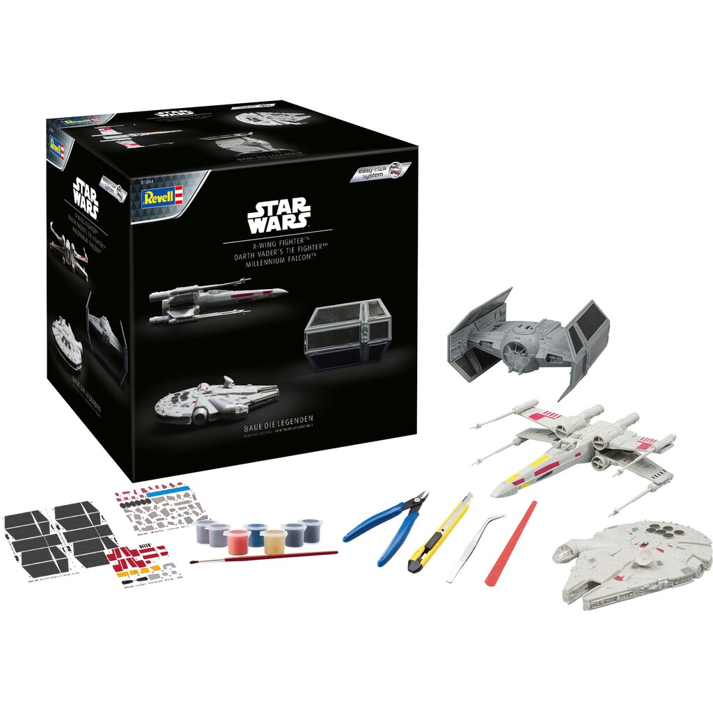 Revell® Modellbausatz »3 Star Wars Modellen (Millennium Falcon, X-Wing Fighter, TIE Fighter)«