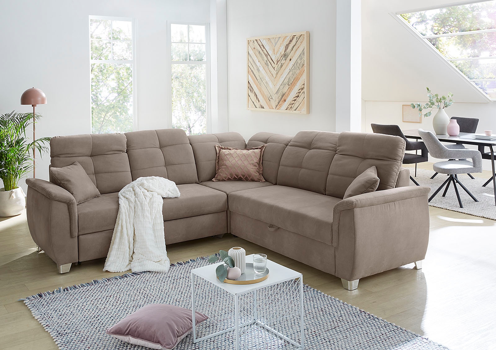 Jockenhöfer Gruppe Ecksofa Udine, verstellbare Kopfteile, Gästebett- und Relaxfunktion
