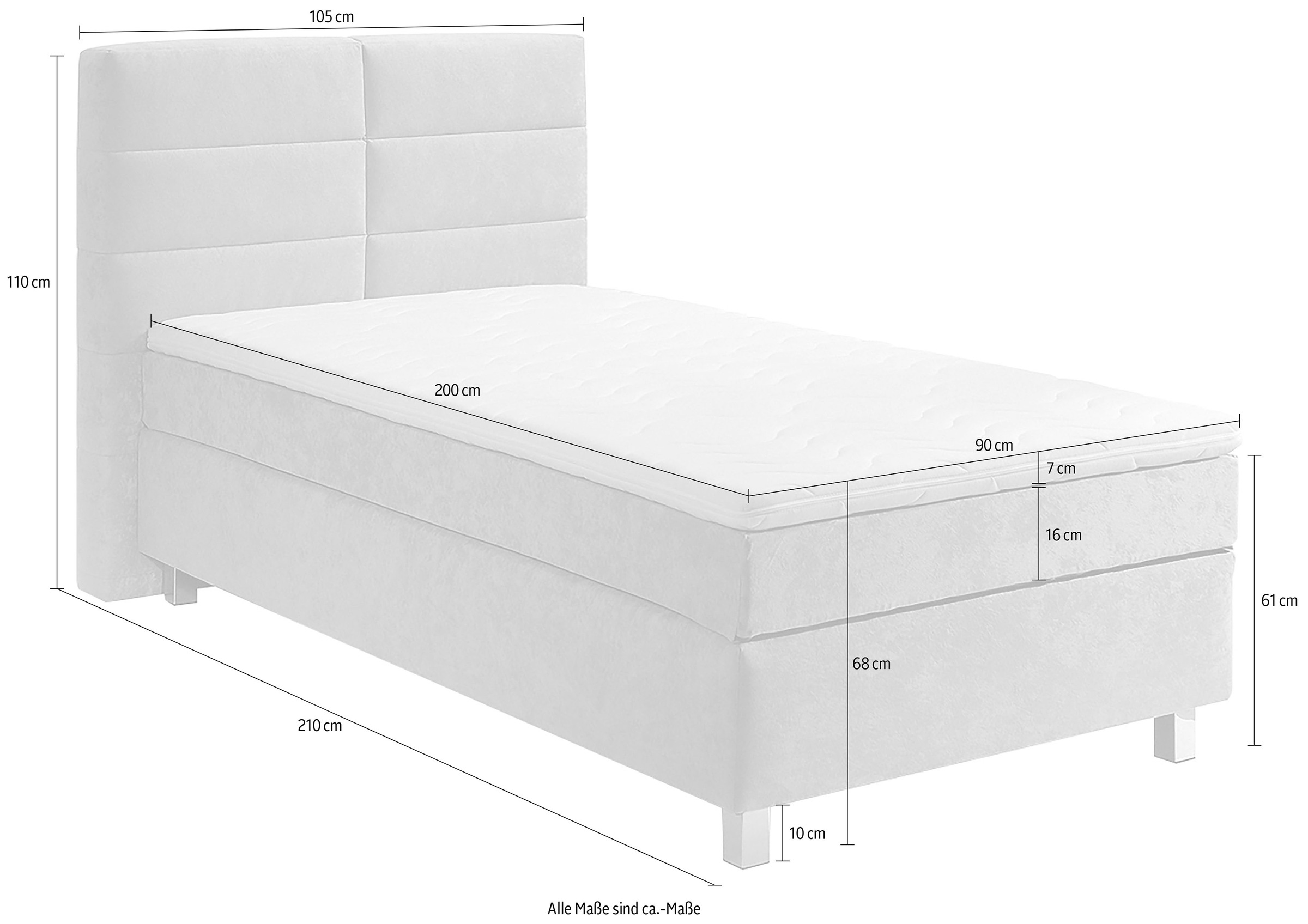 Westfalia Schlafkomfort Box Spring Bed Anthracite 105x210cm 2