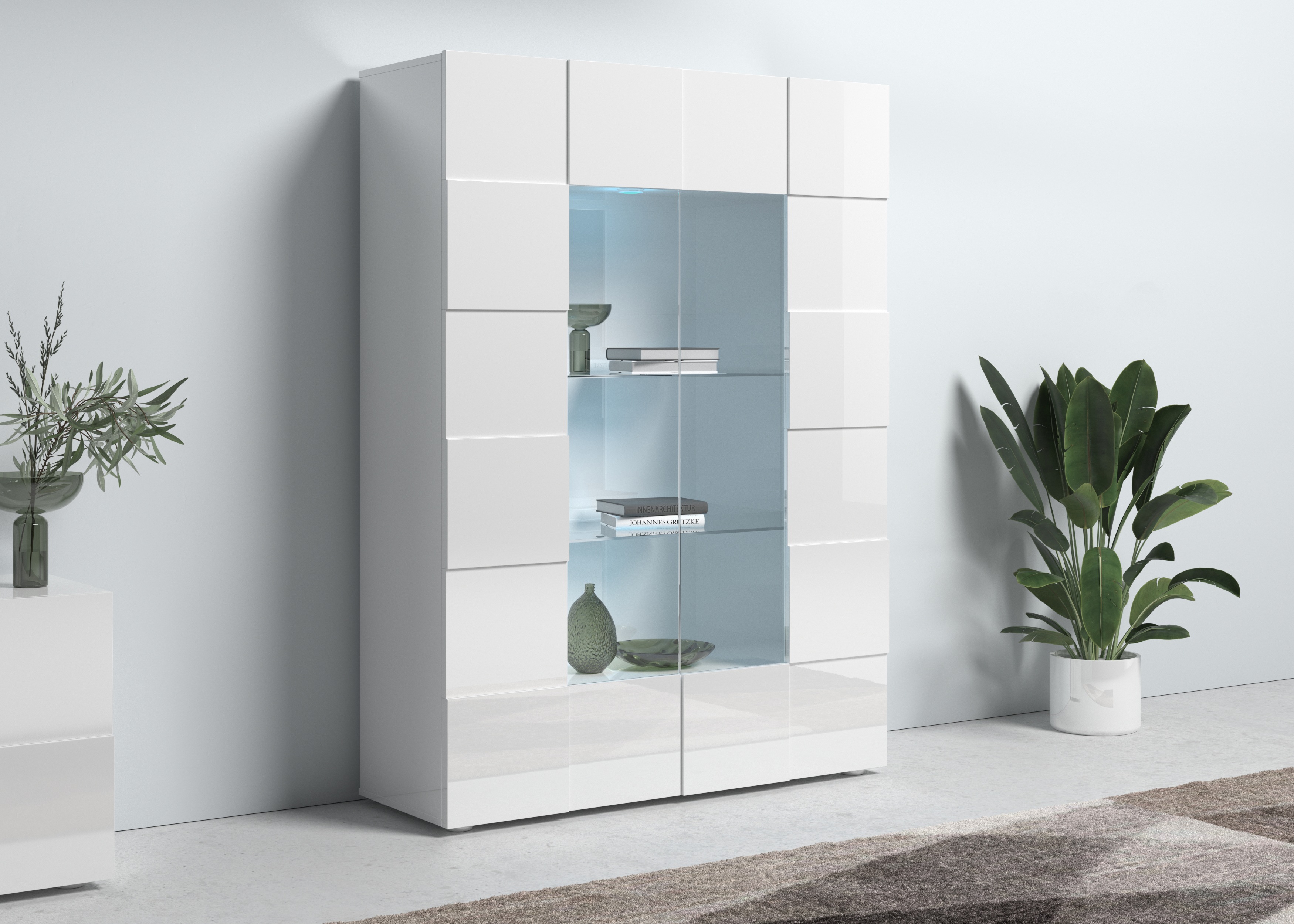 Thumbnail - Home affaire Vitrine "Dama Höhe 166 cm, Breite 121 cm, Stauraumvitrine mit 2 Türen," Standvitrine - Front in 3D-Optik, v...