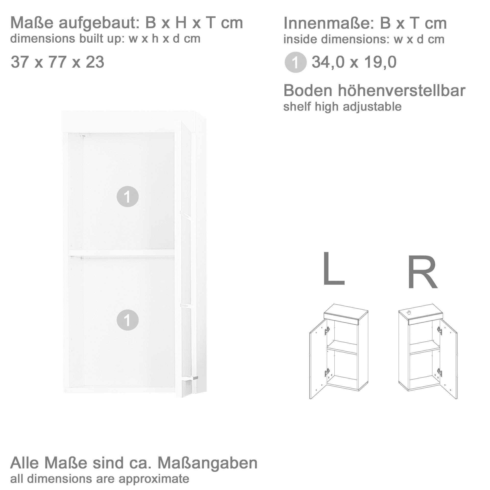 INOSIGN Hängeschrank »Avena«, Badschrank mit wechselbarem Türanschlag - (B/T/H) 37/23/77 cm