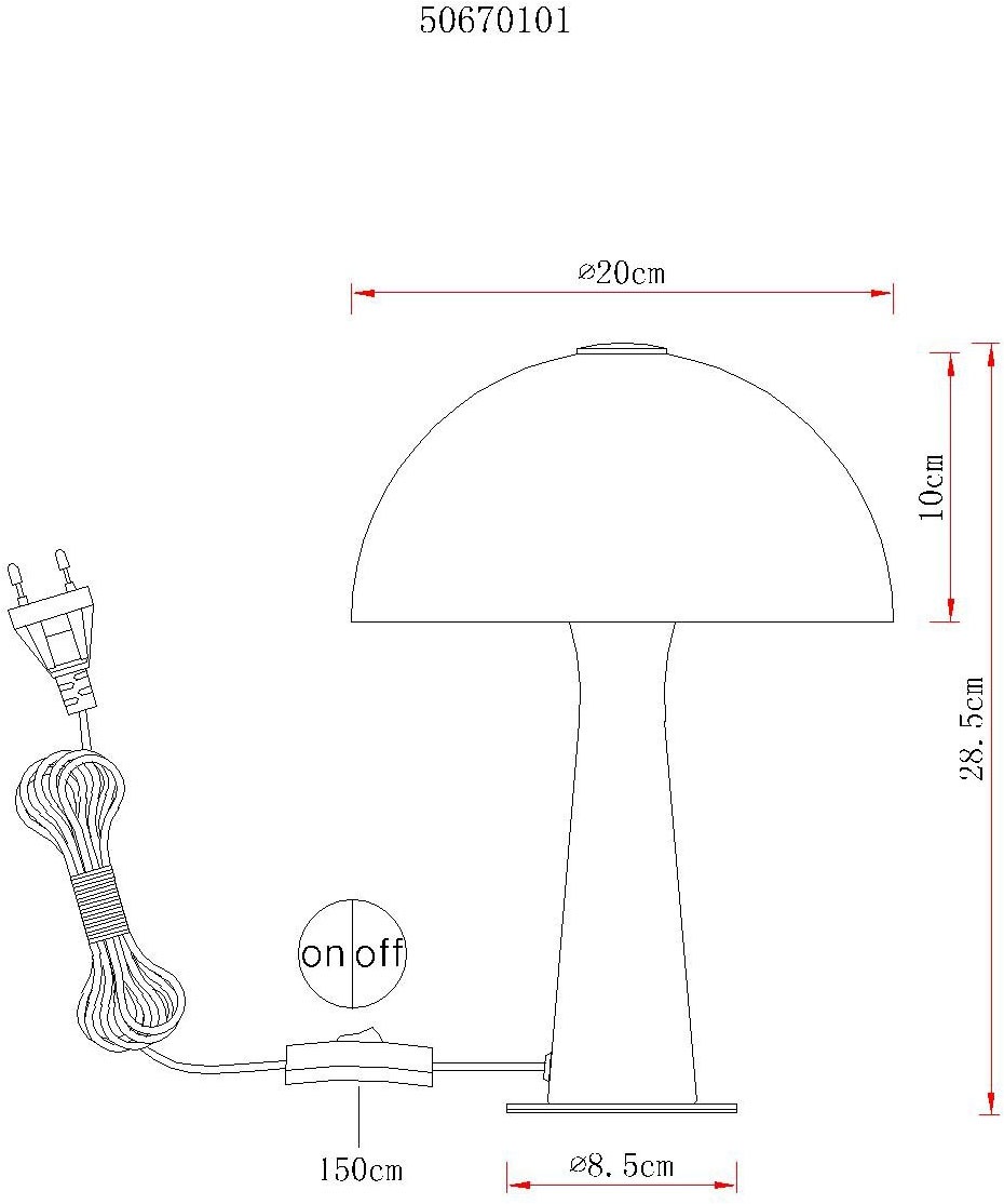 NOWA Tischleuchte »JULIA« E14 1 Stk. Pilzlampe, Fassung E14, mit praktischem Wippschalter, Höhe 28,5 cm