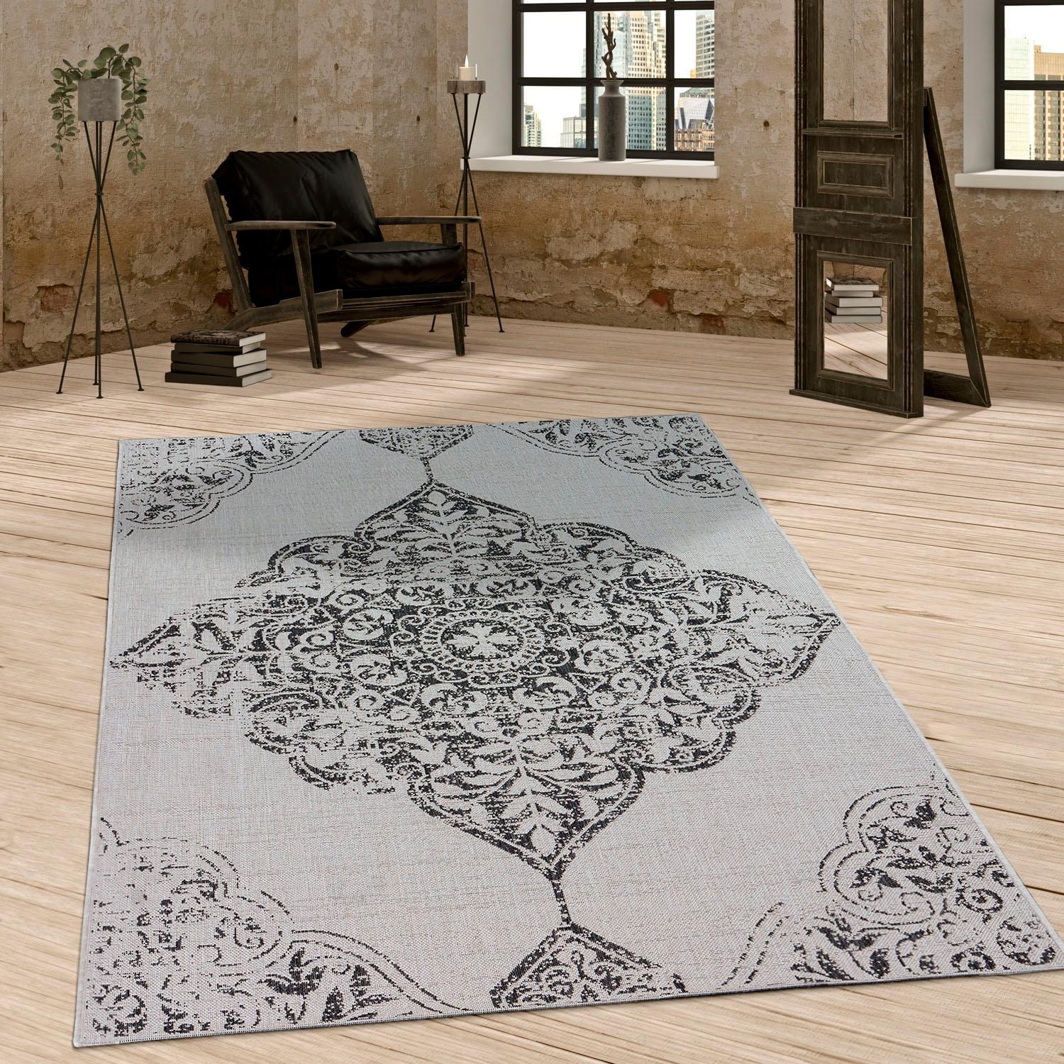 Paco Home Teppich »Coco 202«, rechteckig, 4 mm Höhe, Flachgewebe, Vintage Design, In- und Outdoor geeignet