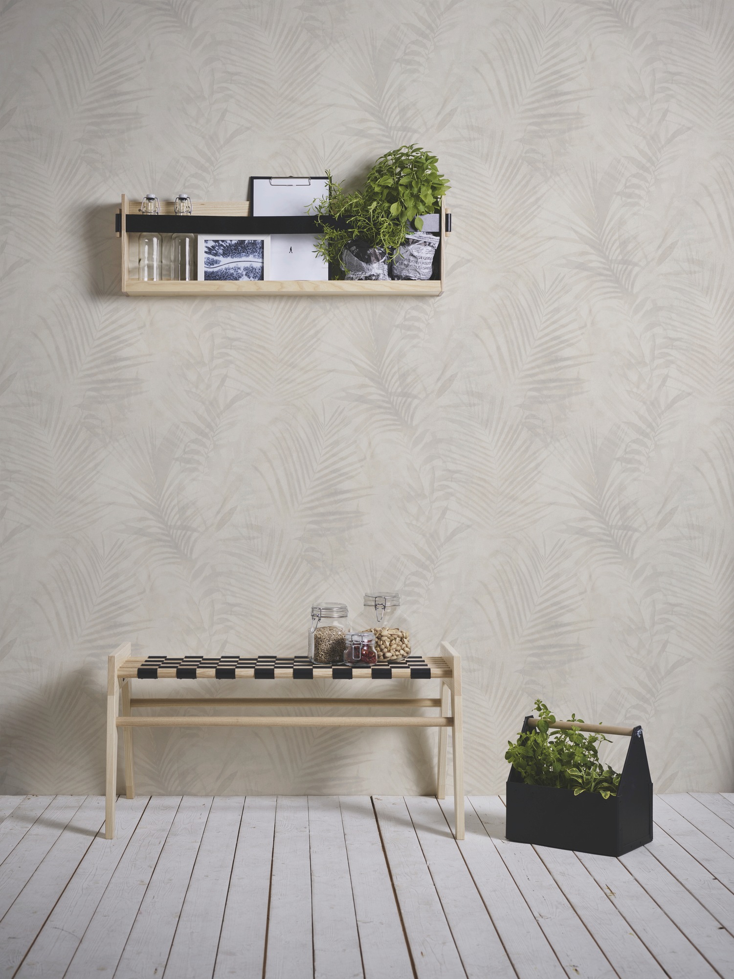 A.S. Création Vliestapete »Neue Bude 2.0 Tropical Concret mit Palmenblättern«, floral-botanisch-Wald, Dschungeltapete Tapete Palmen Tapeten Wohnzimmer Schlafzimmer Küche