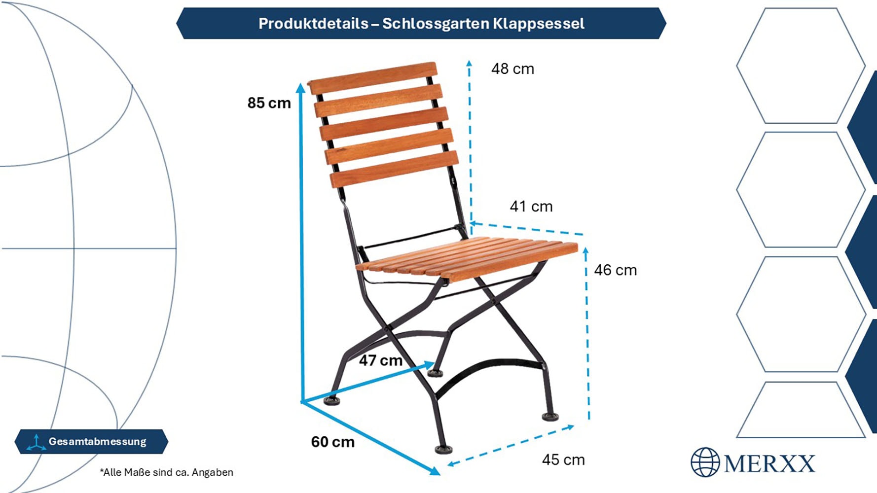 MERXX Garten-Essgruppe »Schloßgarten« 3 Stk. tlg. 2 Klappstühle mit Gartentisch